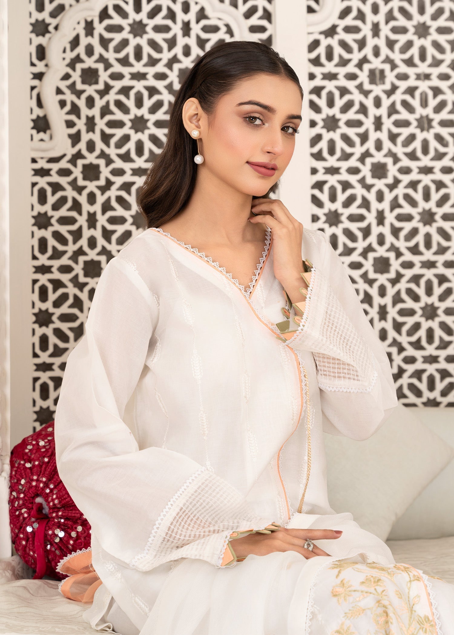 lawn Angrakha in Off-white