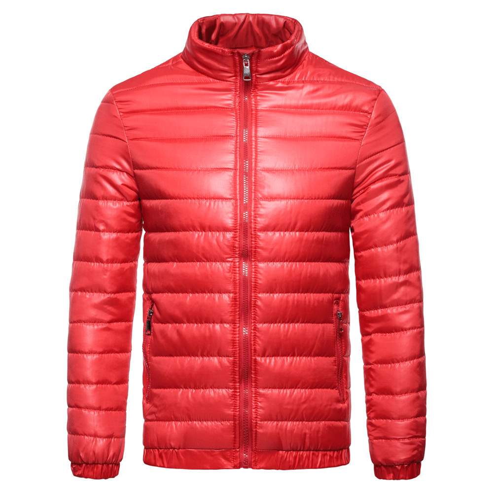 Men'S Solid down Cotton Jacket with Standing Collar