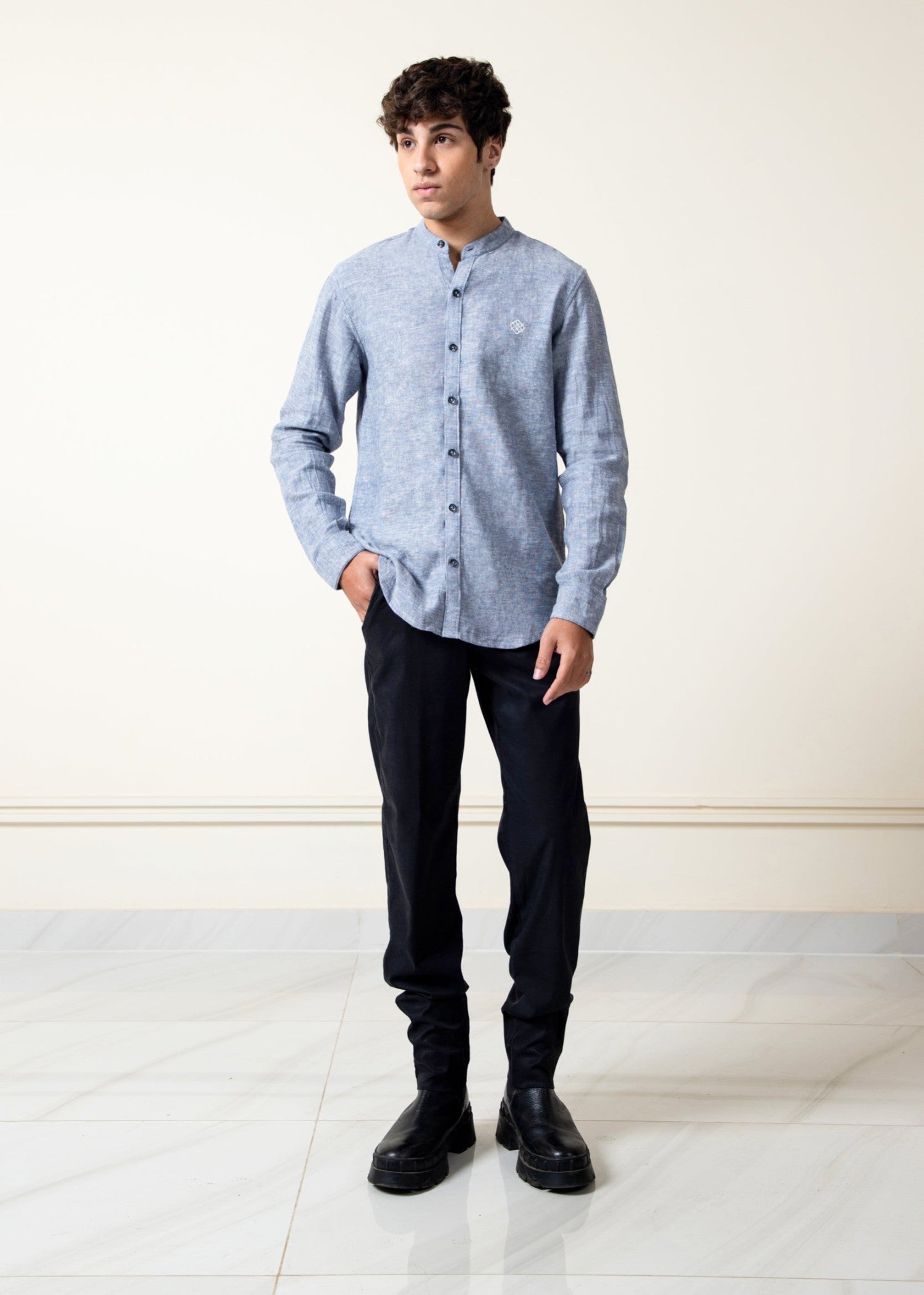 cotton Casual Shirt in Blue by Fabriano