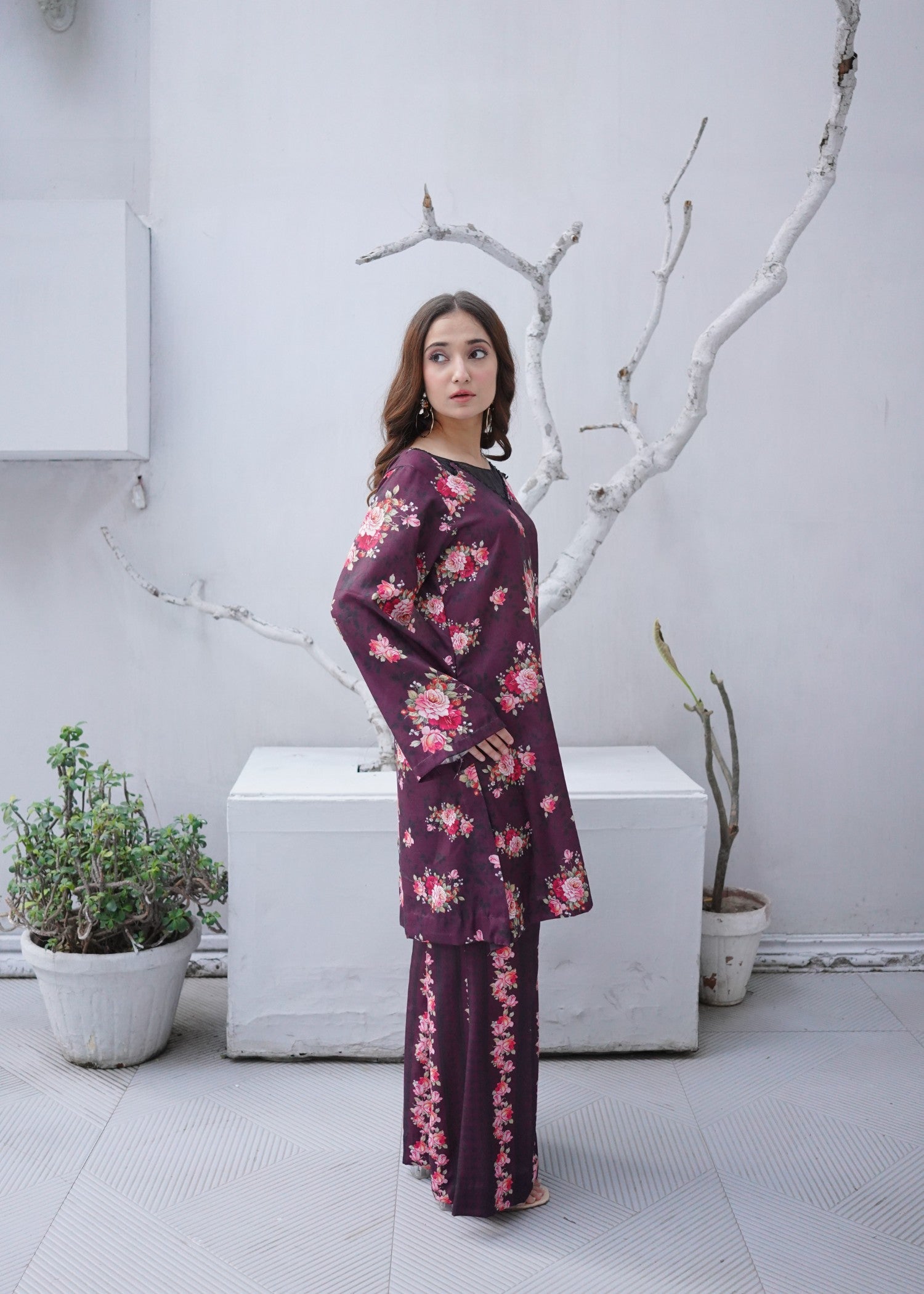 slub khaddar Co Ord Sets in Plum