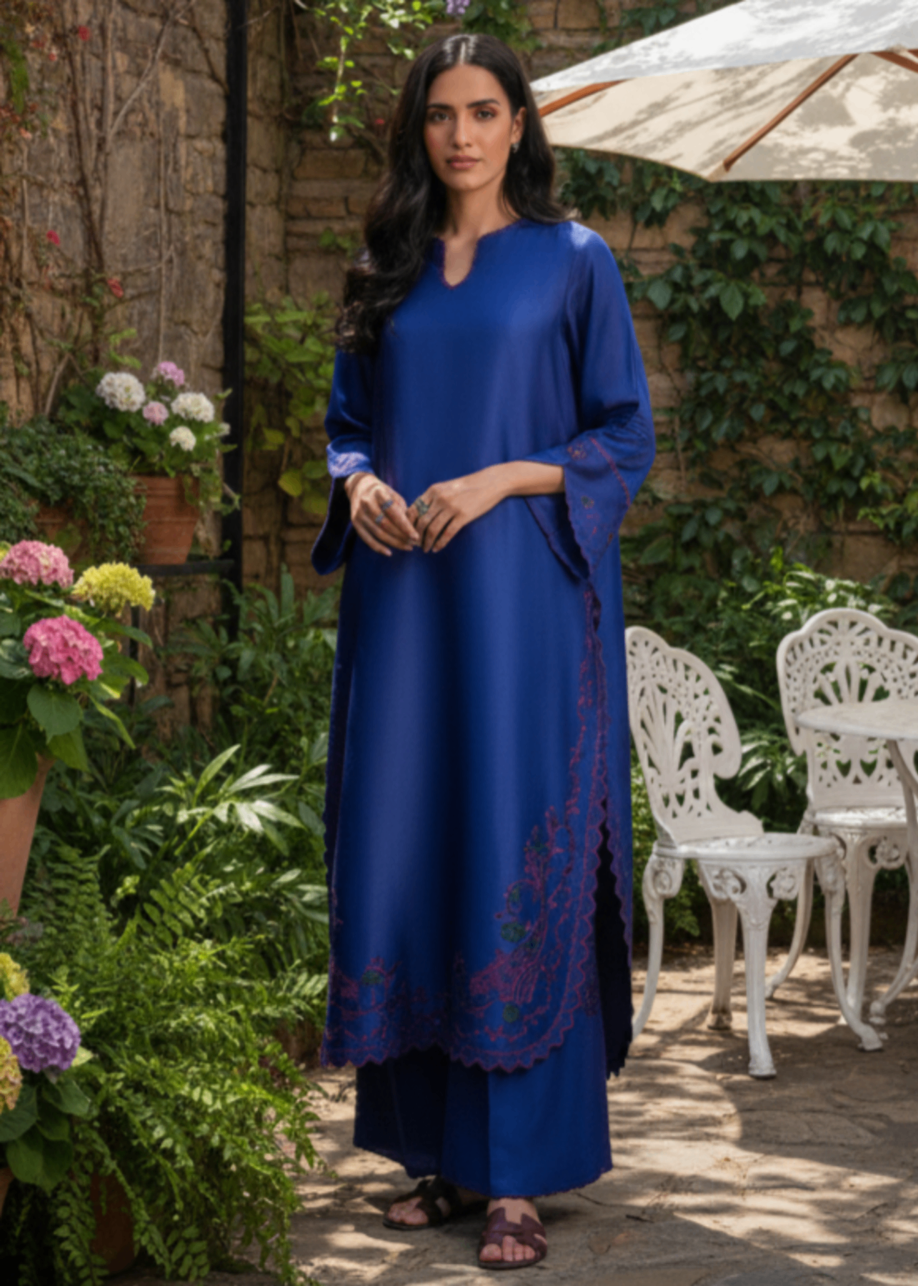 fine khaddar Kurta Set in Blue