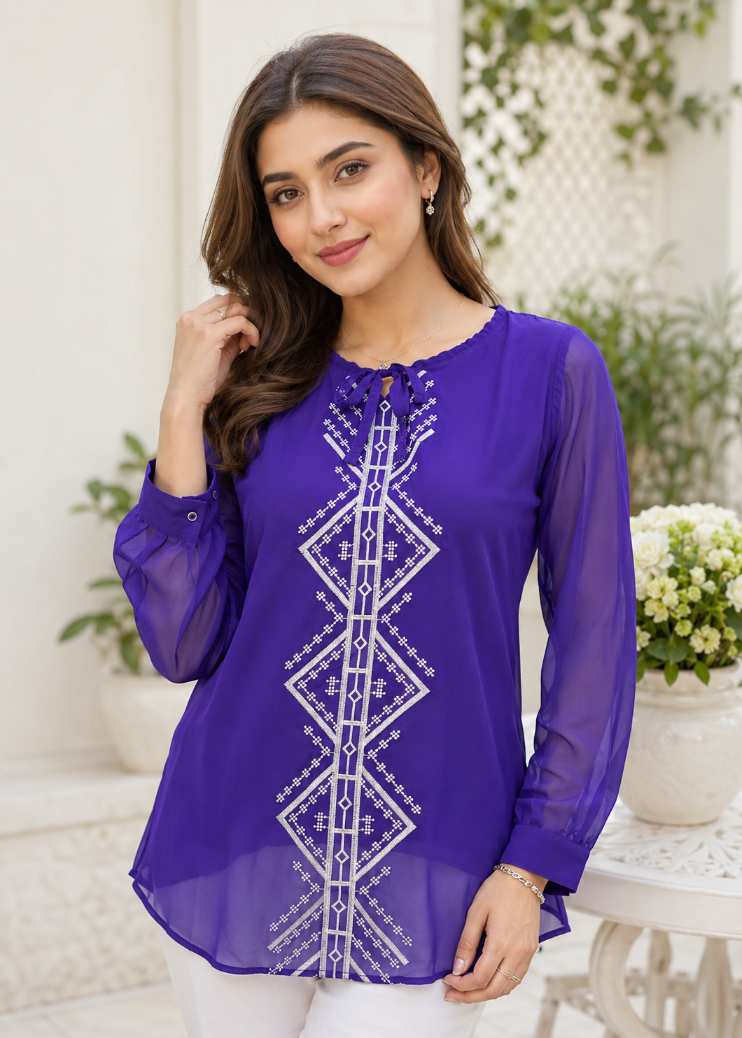 polyester chiffon Top in Purple heart