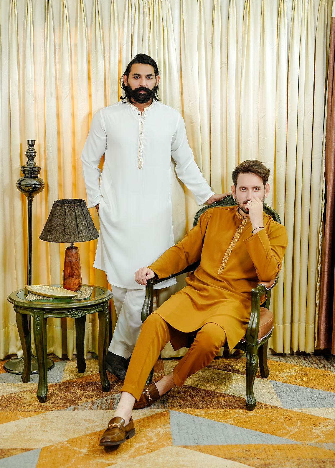 silk georgette Kurta Set in Mustard
