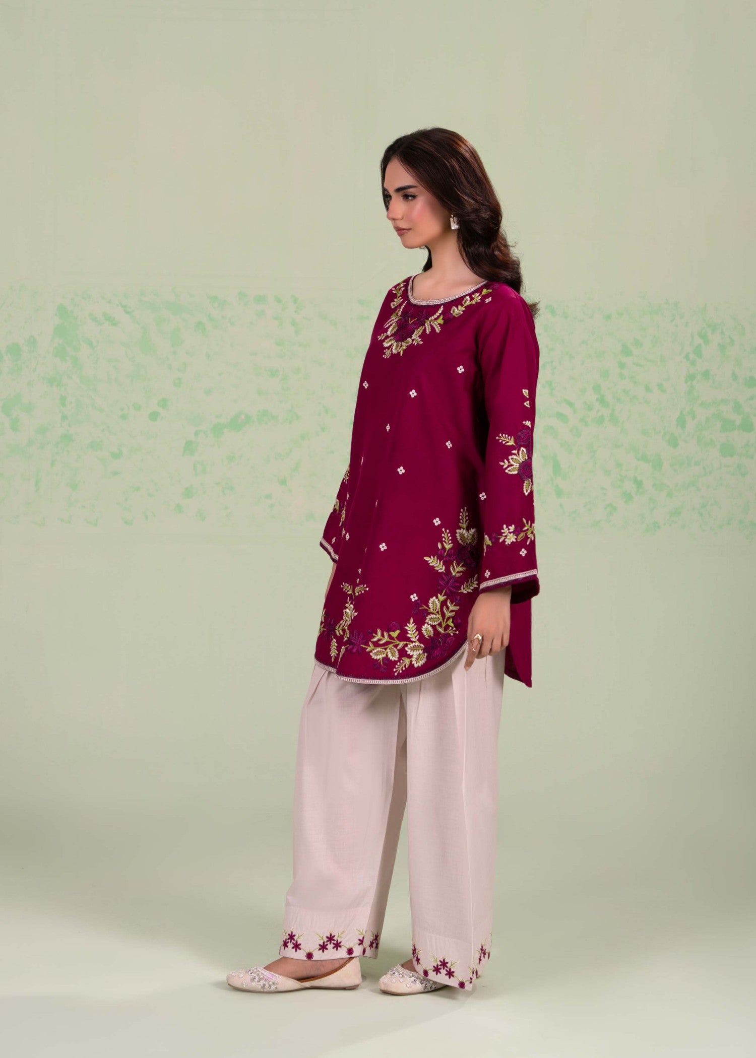 lawn cotton Kurta Set in Claret