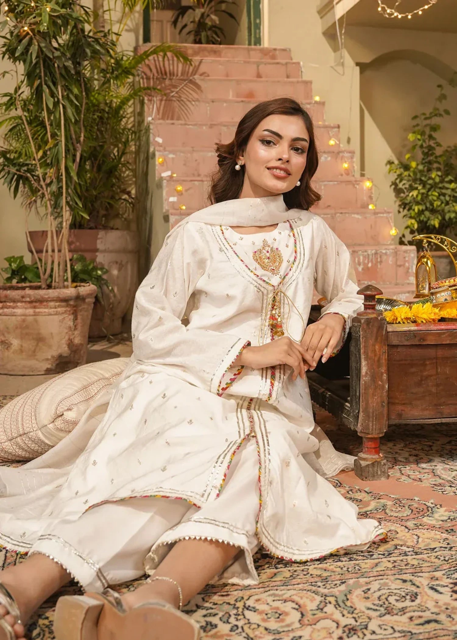 viscose Pishwas in White