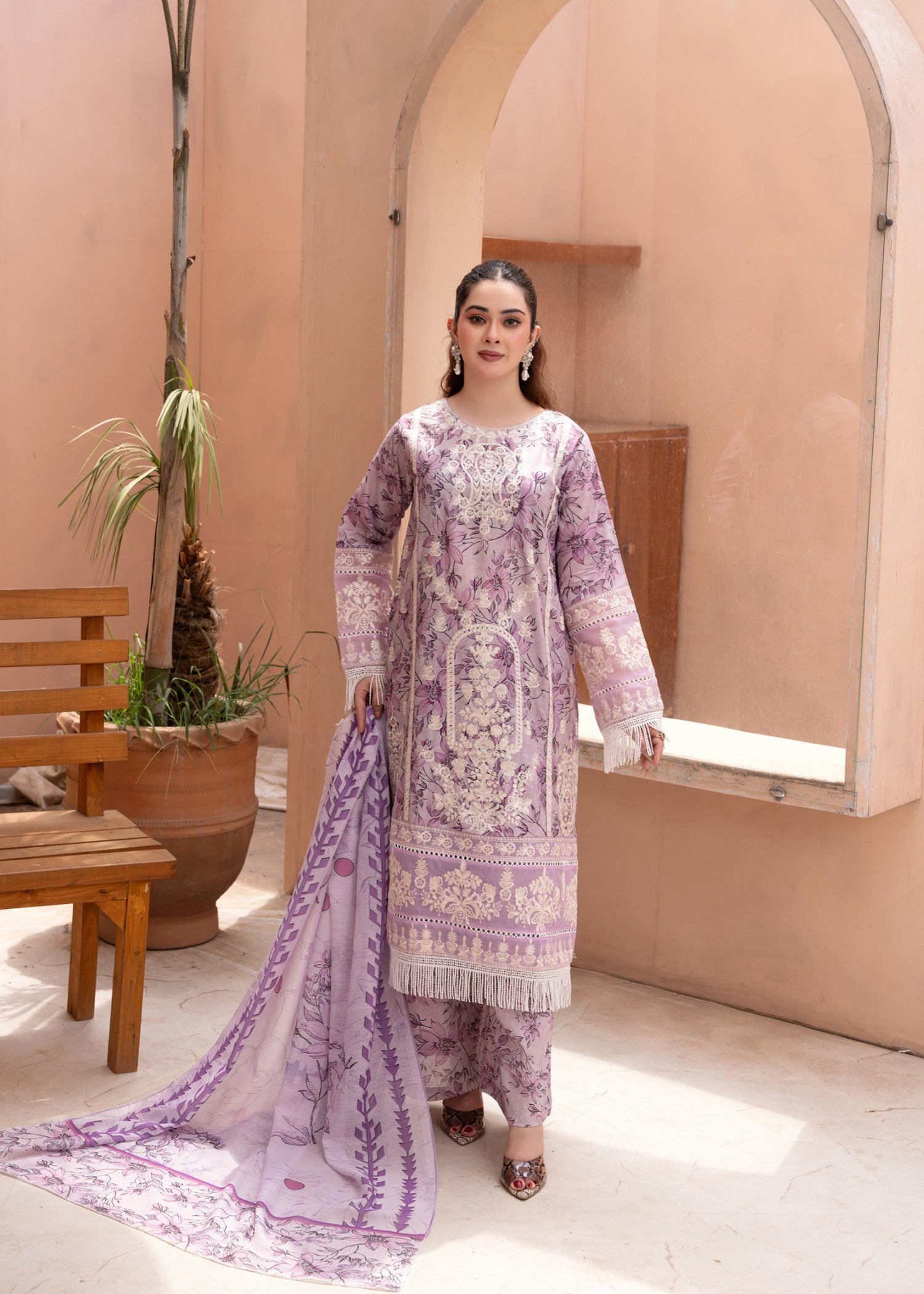 lawn Kurta Set in Mauve