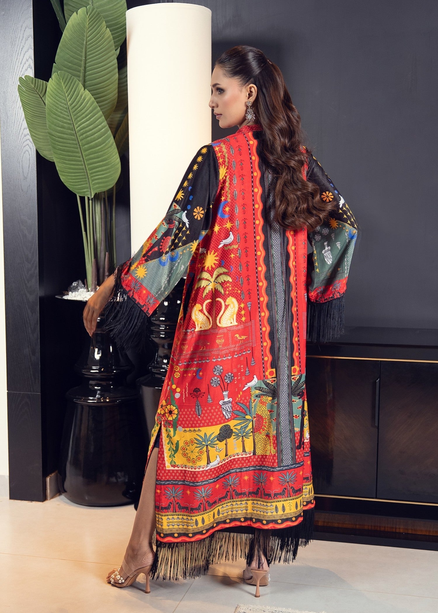 velvet Kaftan in Poppy red
