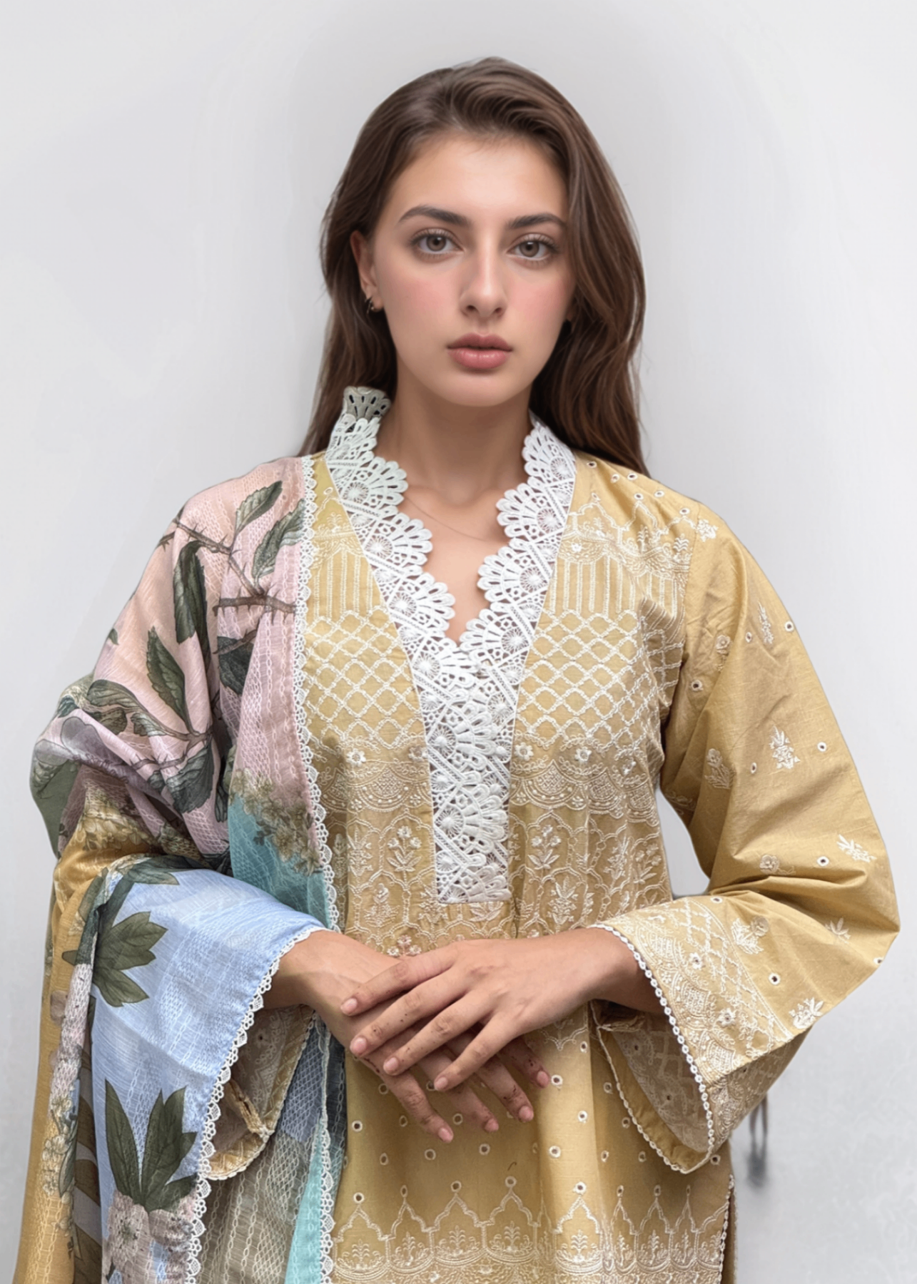 slub lawn Kurta Set in Mellow yellow