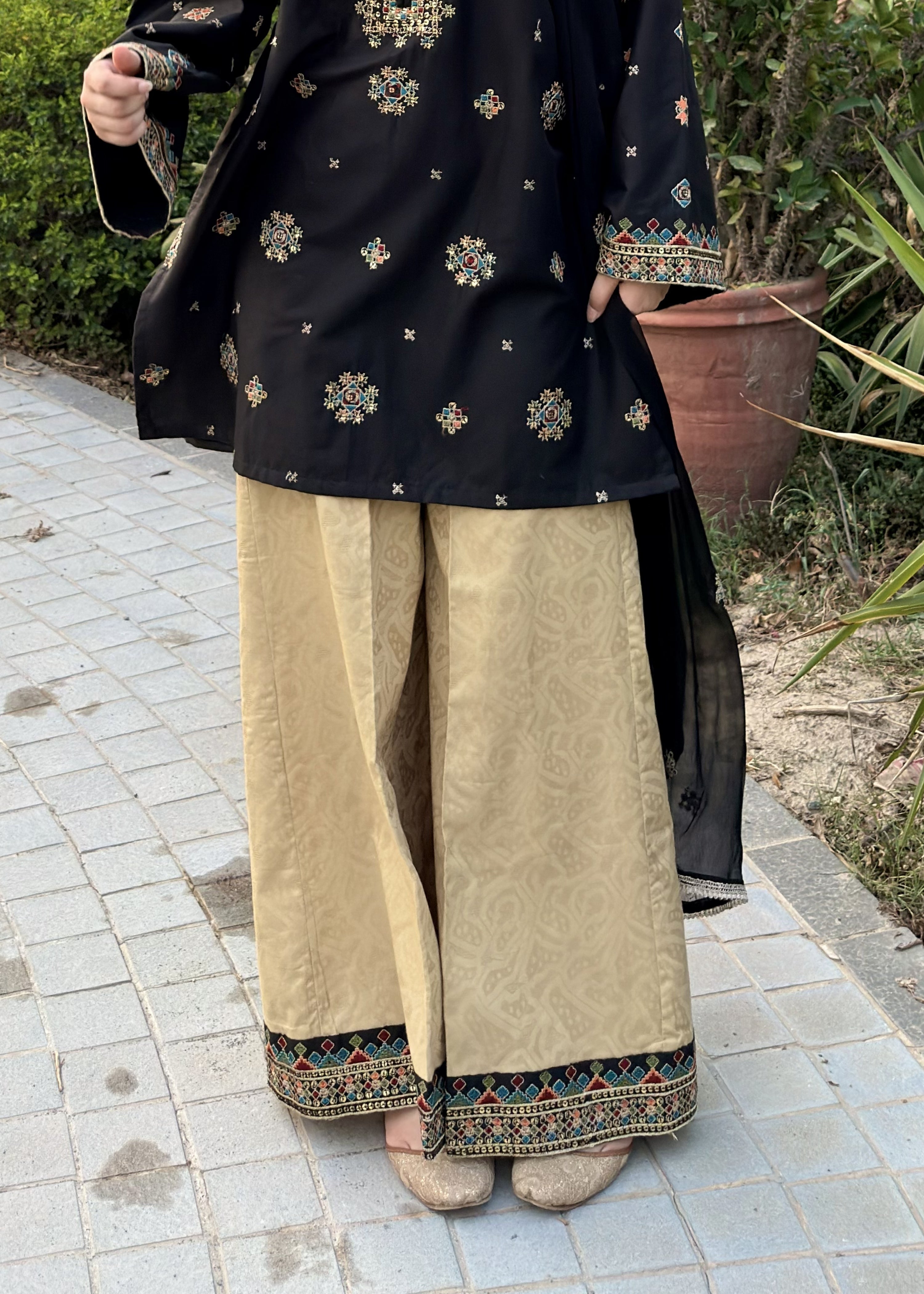 cambric Kurta Set in Black