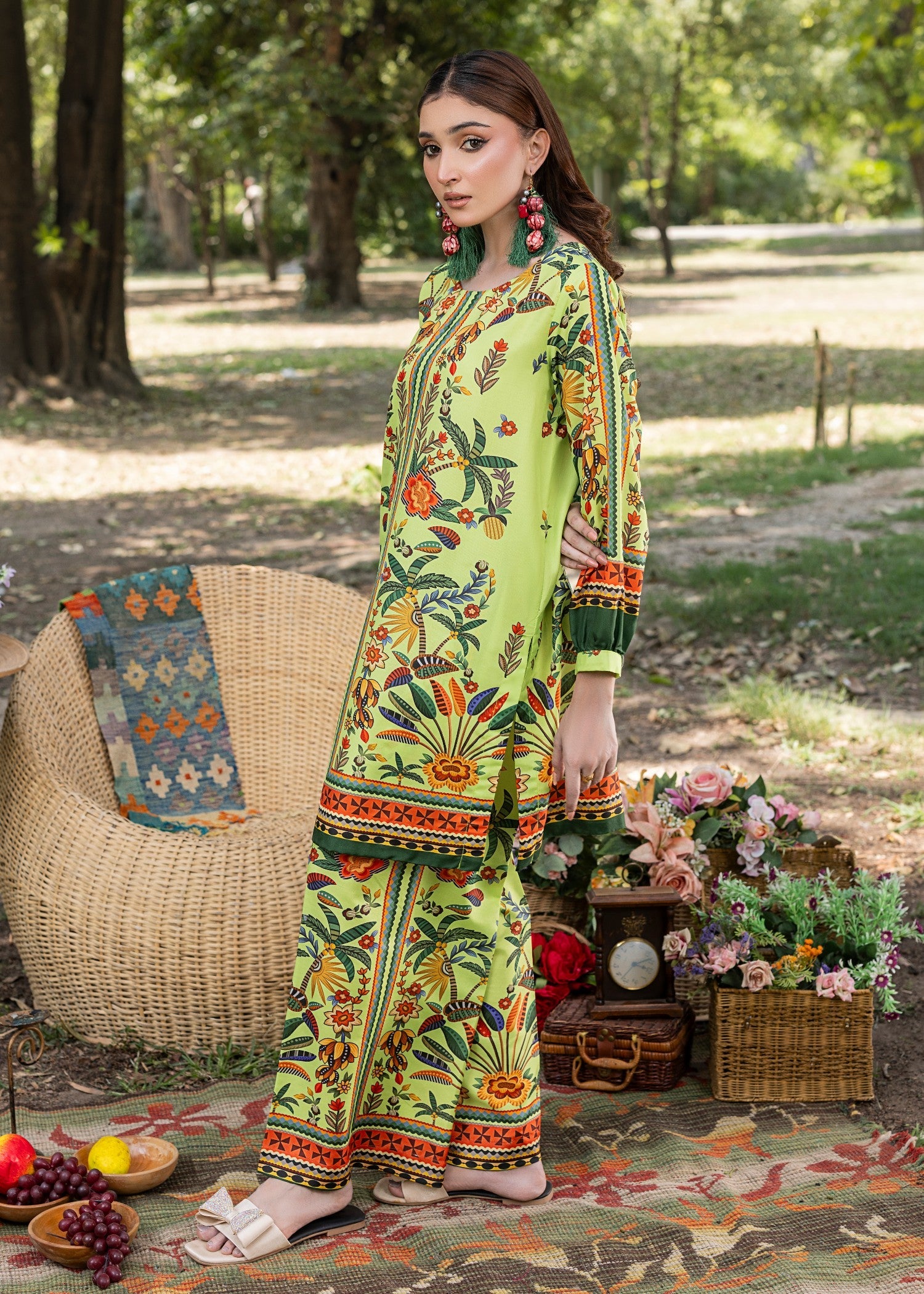 cotton silk Co Ord Sets in Lime green