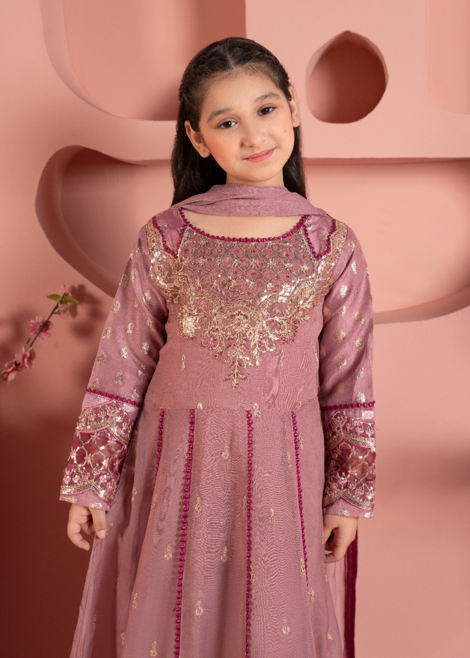 chiffon Pishwas in Zinnia pink