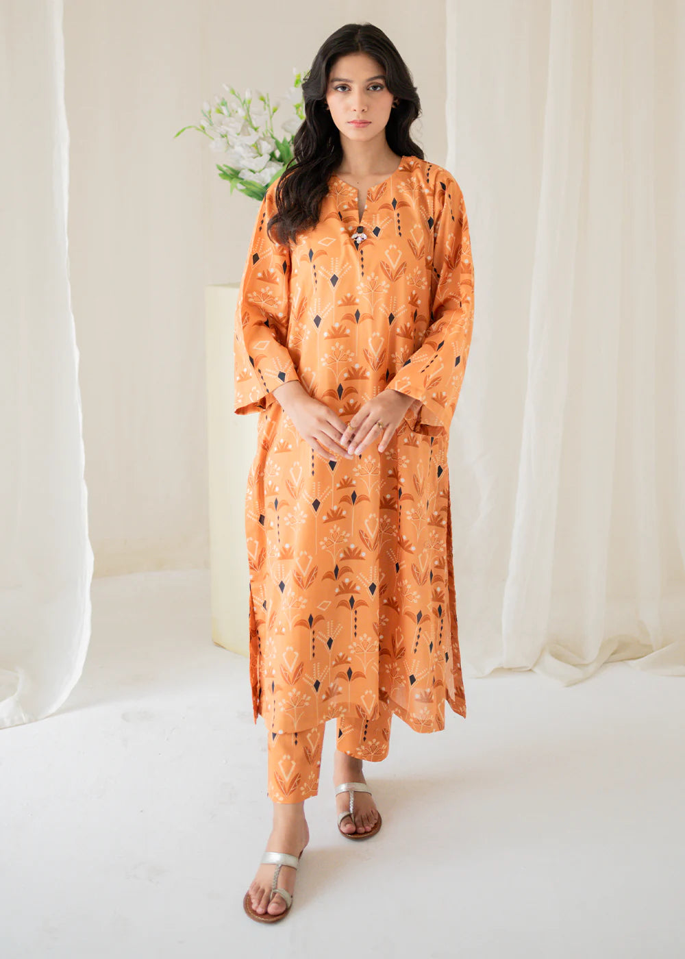lawn Unstitched in Orange