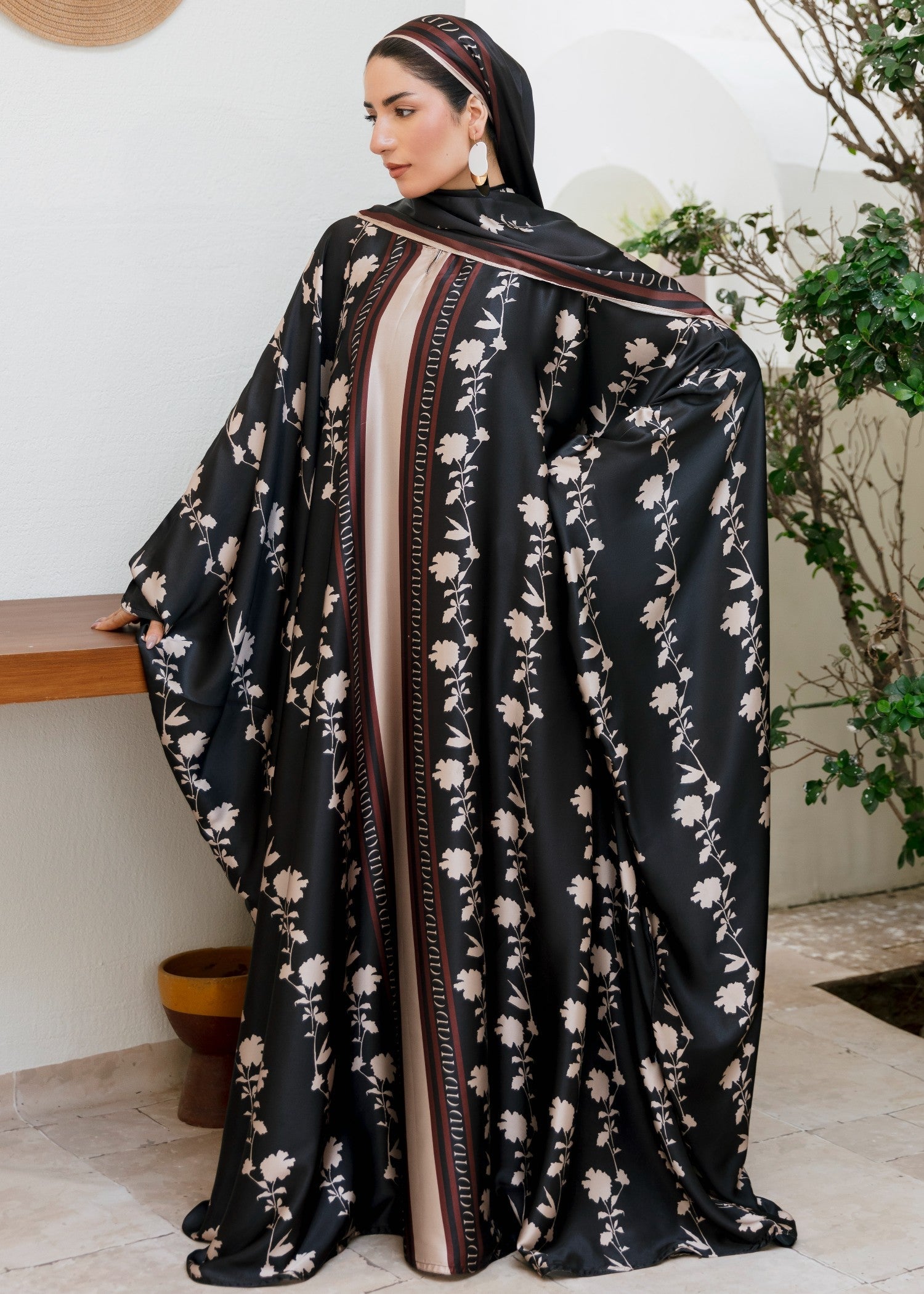 pk charmuse silk Abaya in Black, maroon