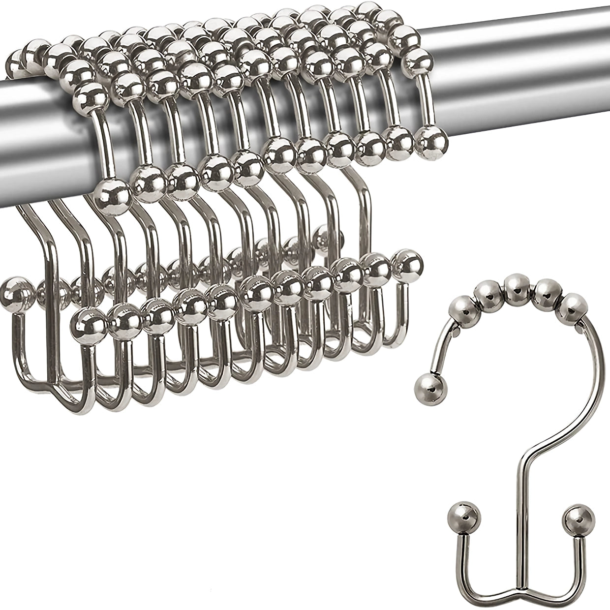12-Pack Metal Double Glide Shower Curtain Hooks