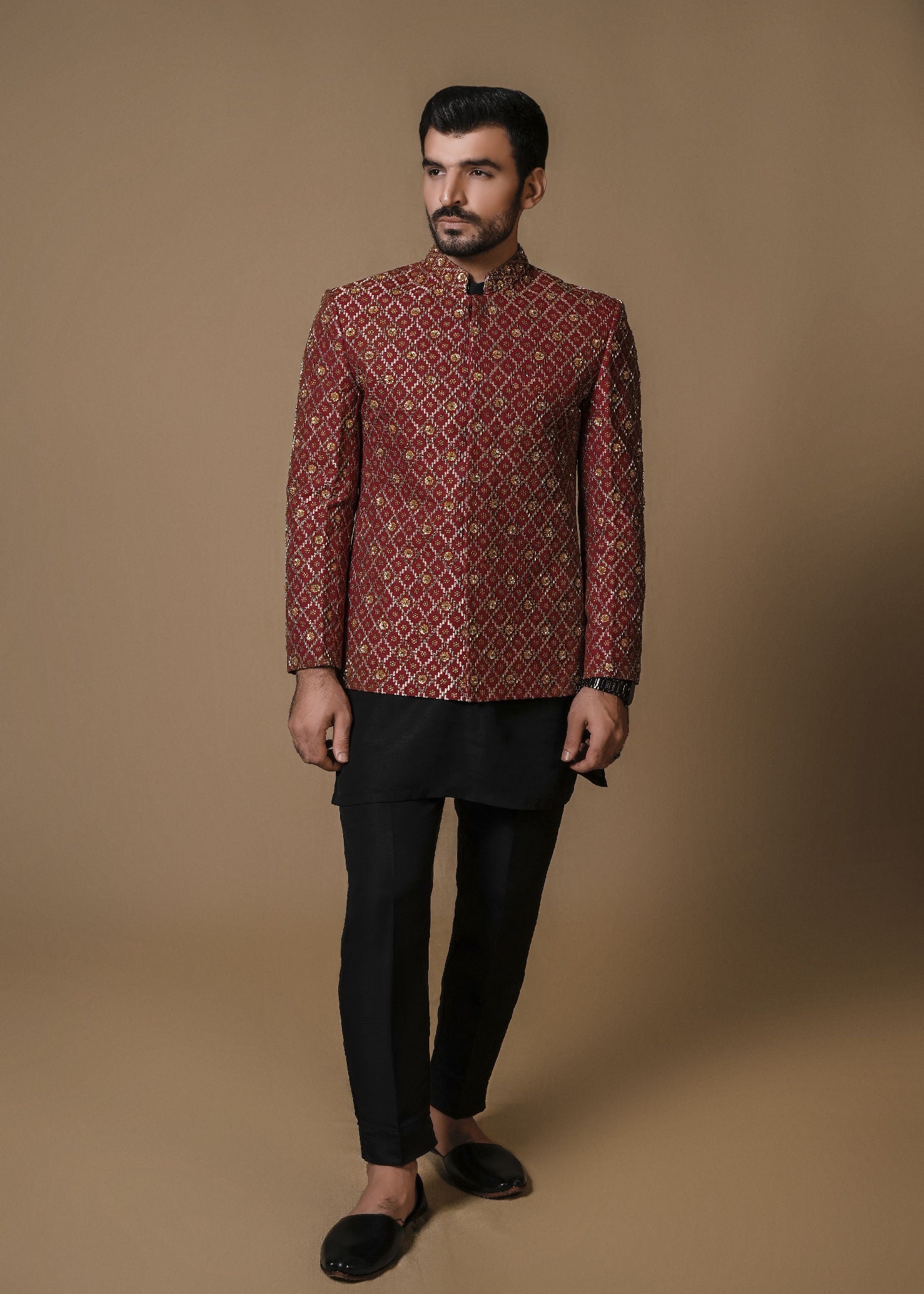raw silk Prince Coat in Red