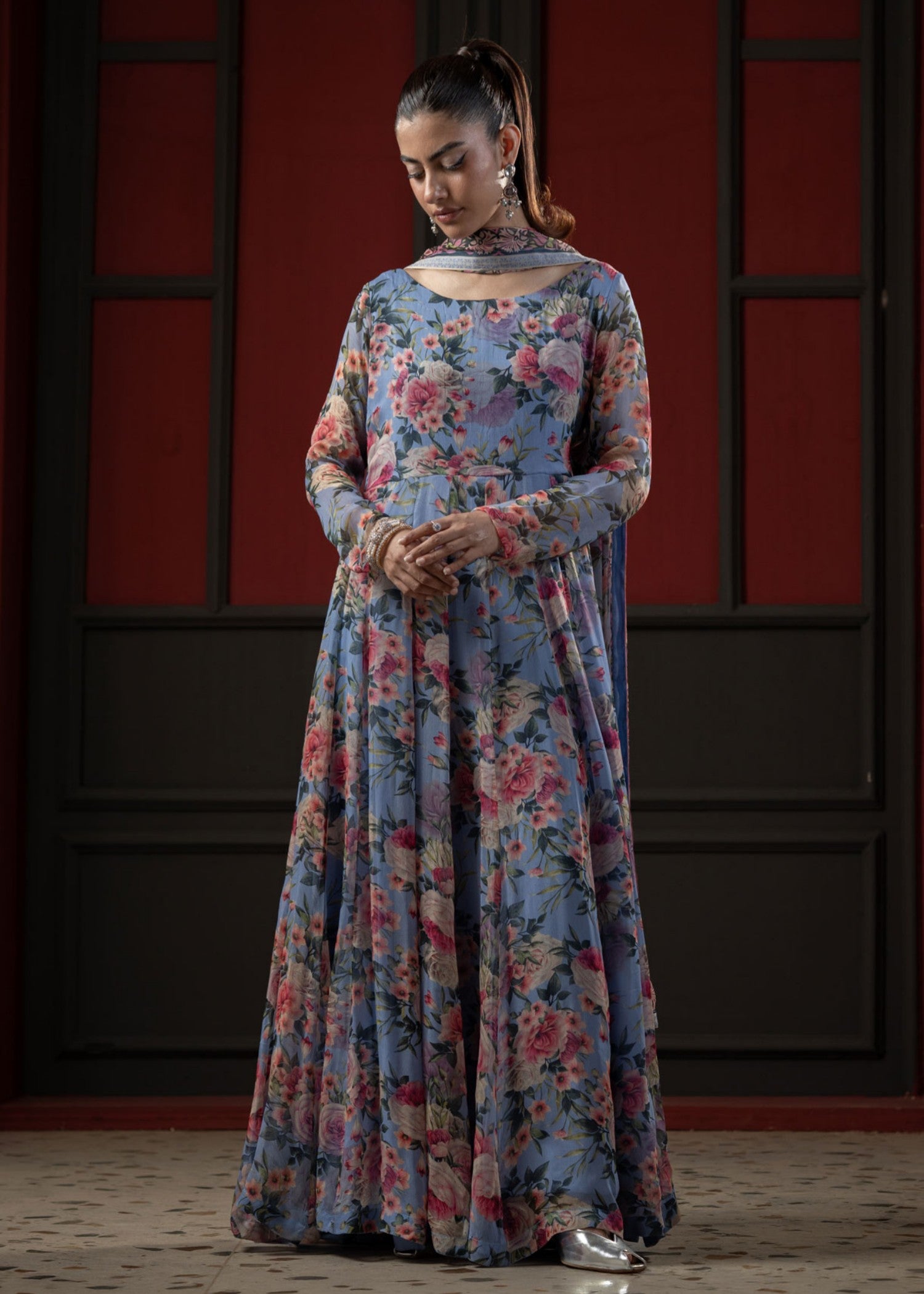 chiffon Pishwas in Periwinkle