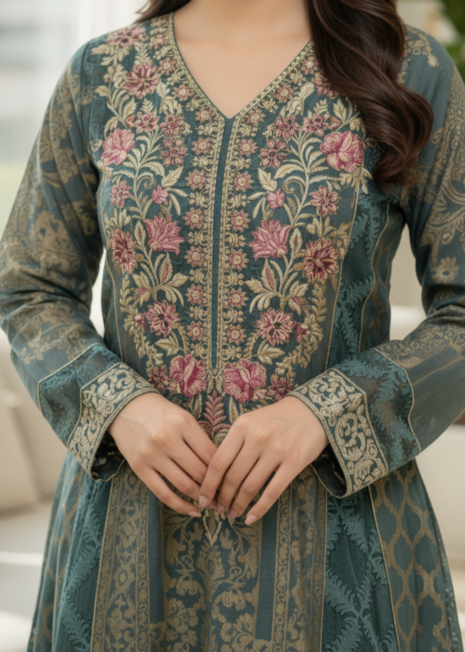 jacquard Short Frock in Green