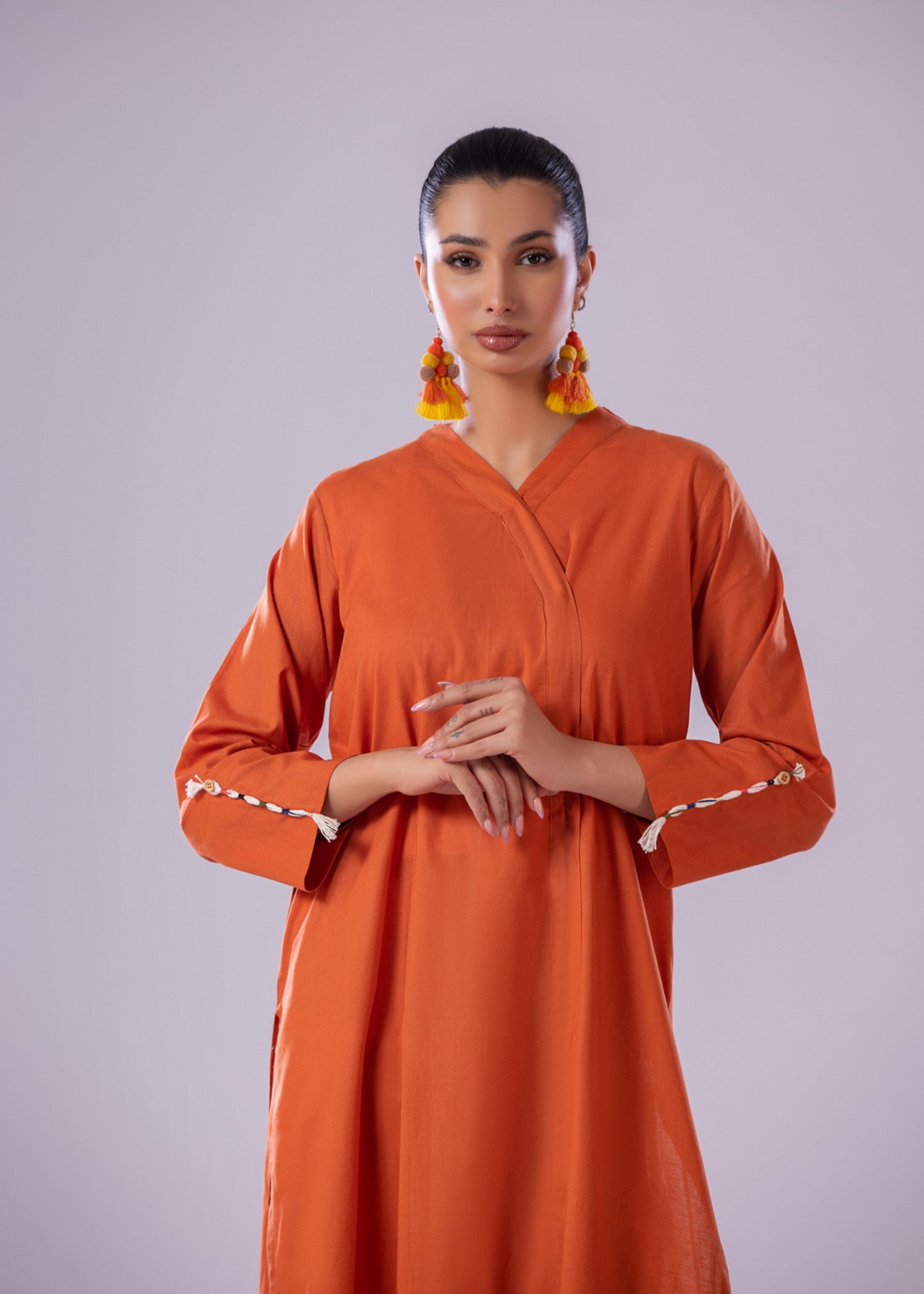 cambric Kurti in Coral orange
