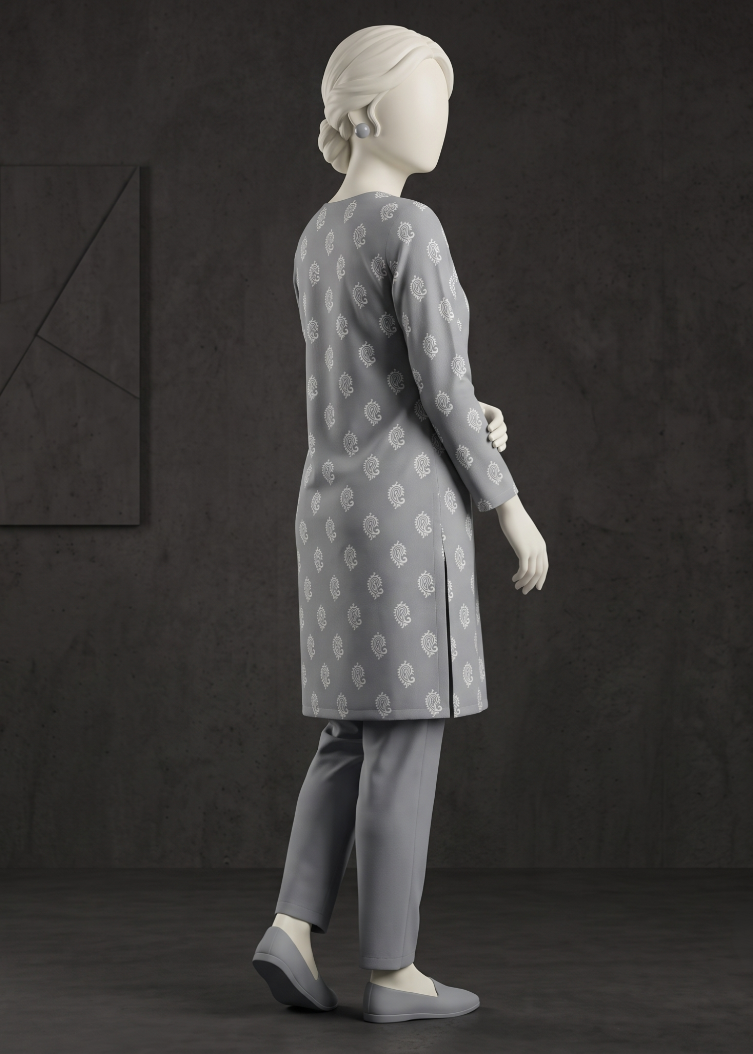 arabic lawn Kurta Set in Grey