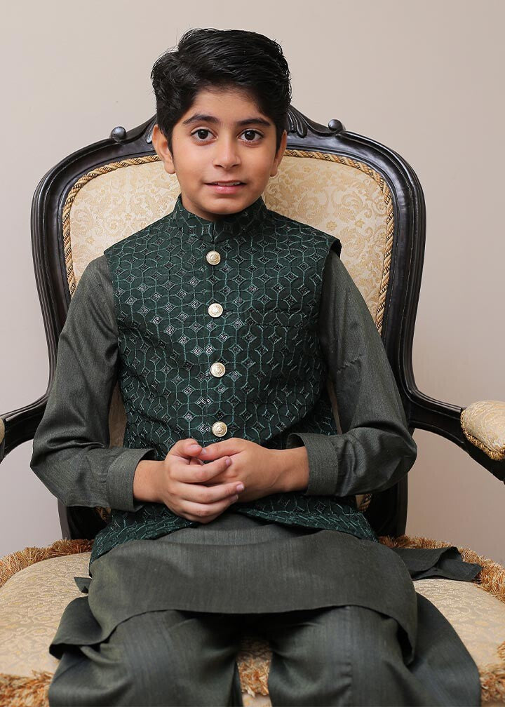 banarsi silk Waistcoat in Green