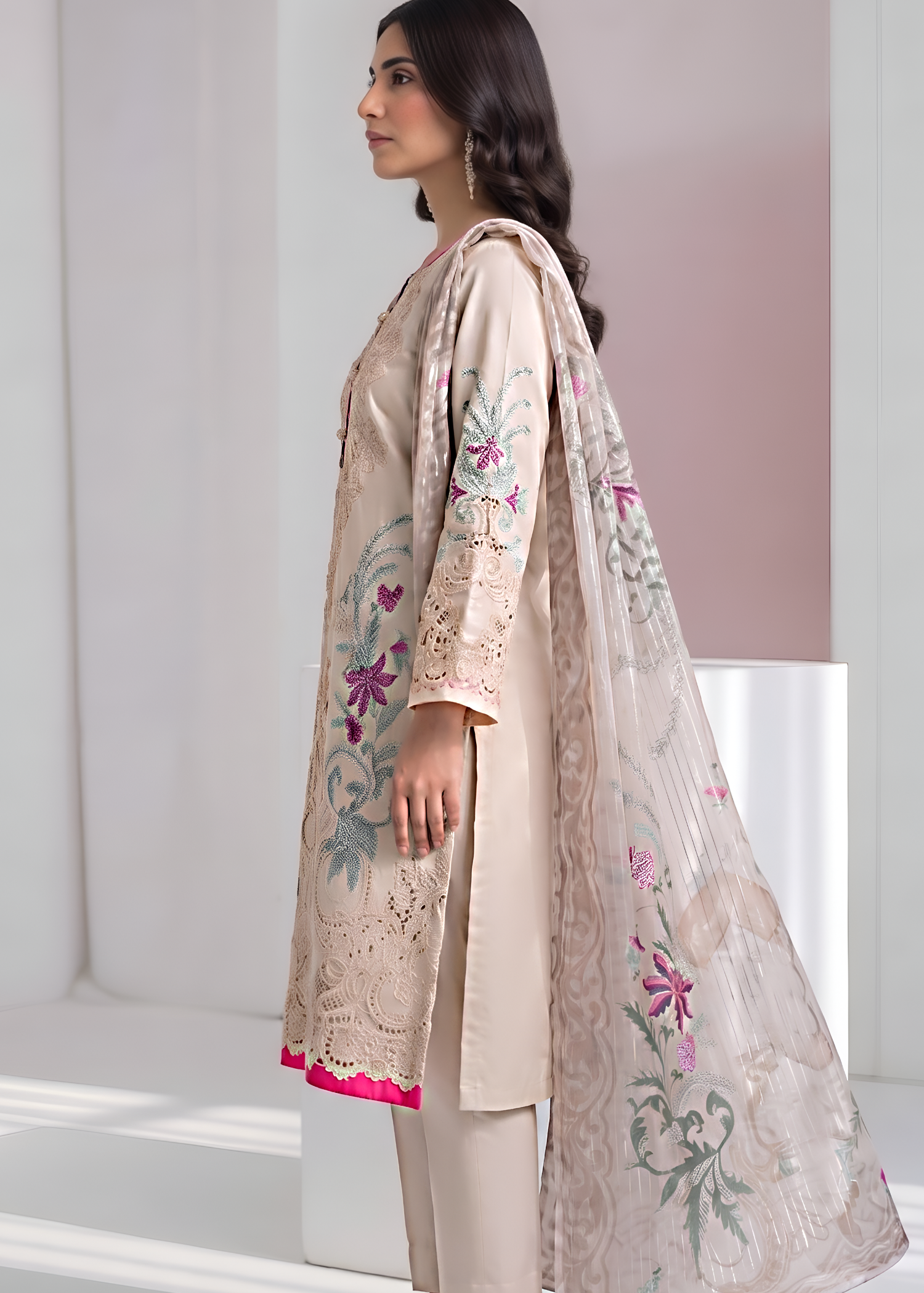 cotton Kurta Set in Beige