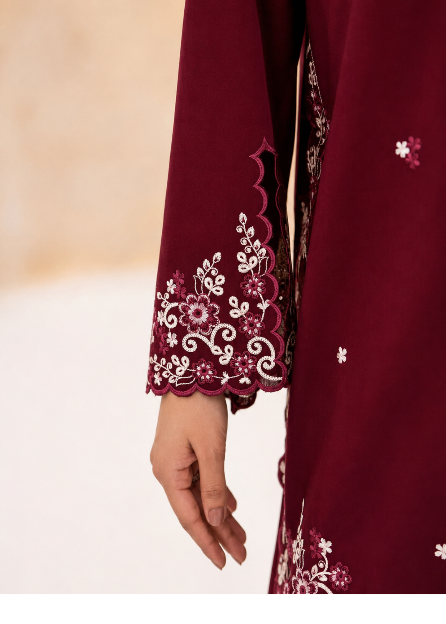 lawn cotton Kurta Set in Maroon