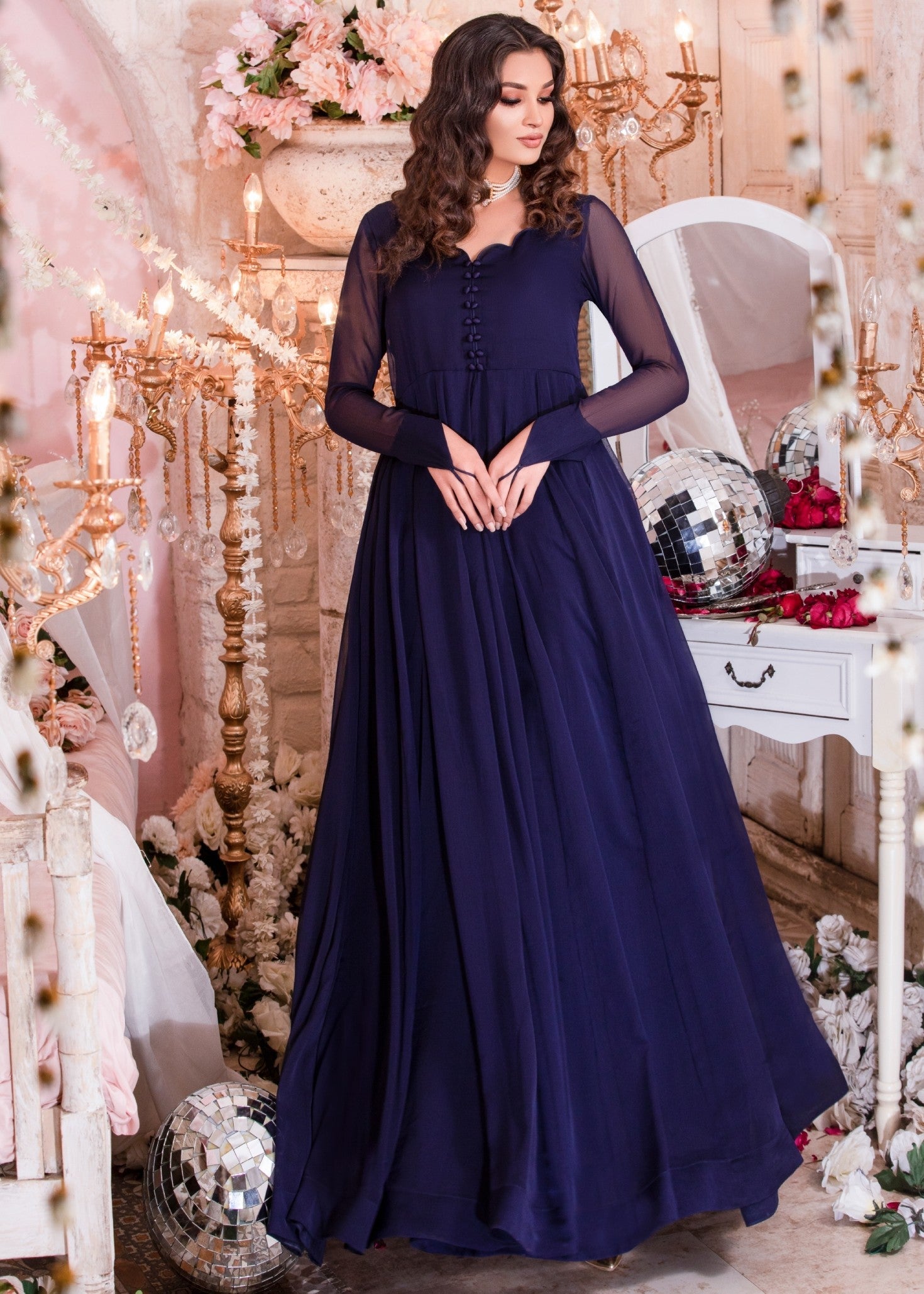 chiffon Pishwas in Navy blue