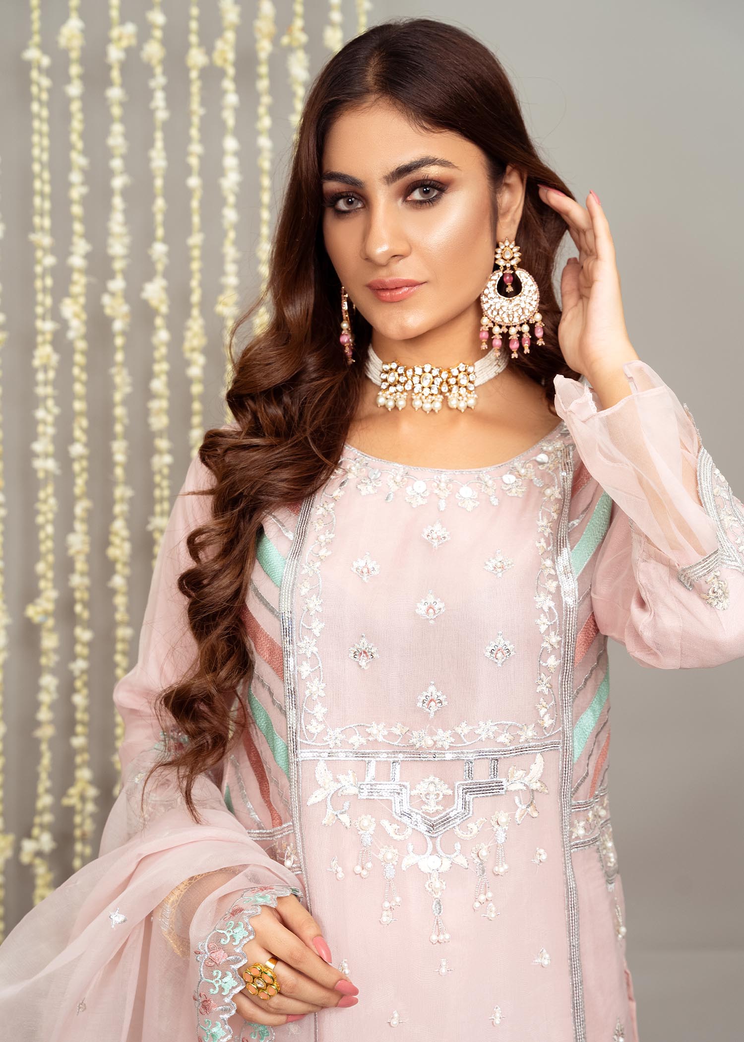 organza Kurta Set in Baby pink