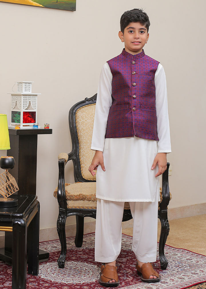 jamawar Waistcoat in Purple