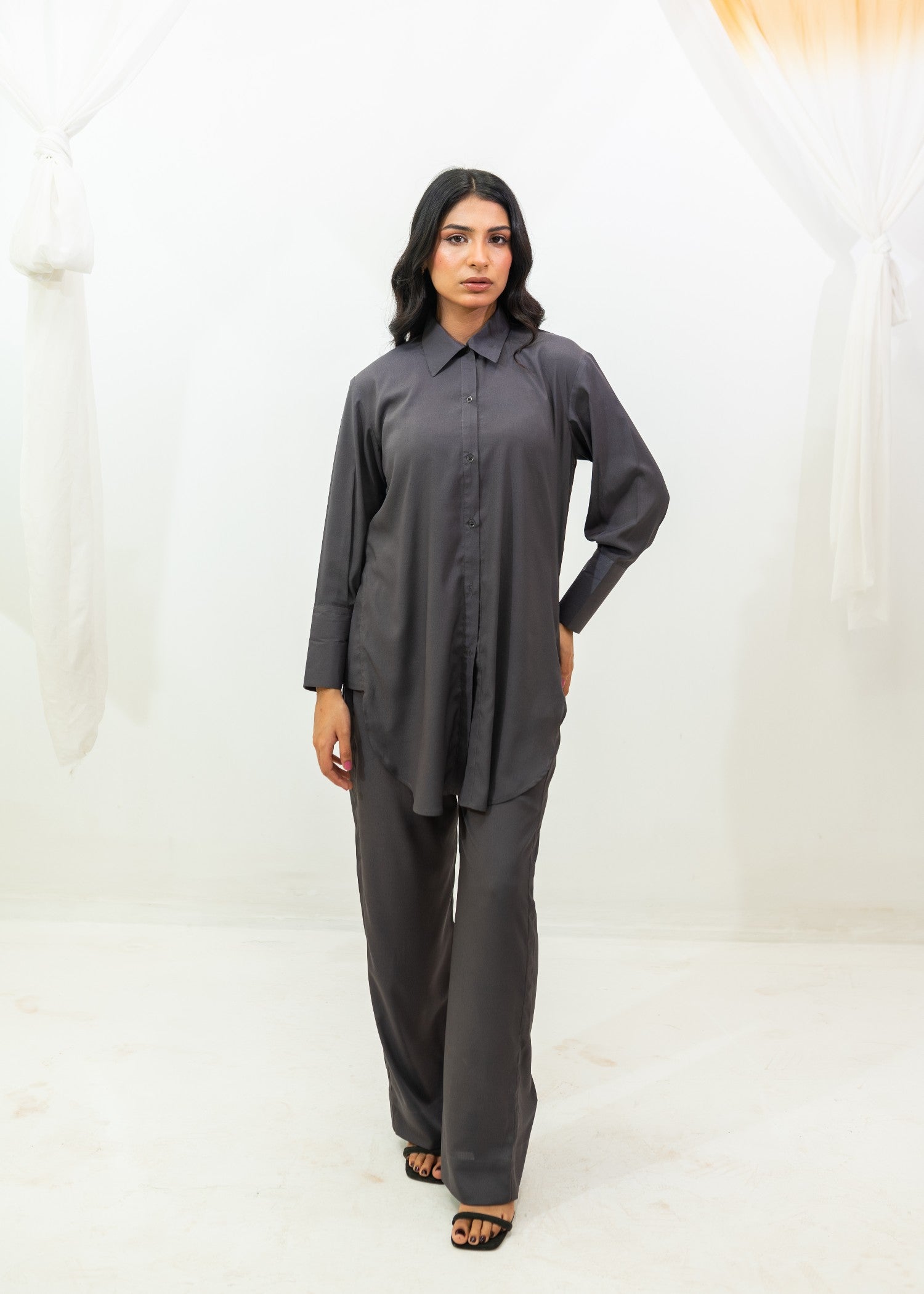 polyester crepe Co Ord Sets in Charcoal