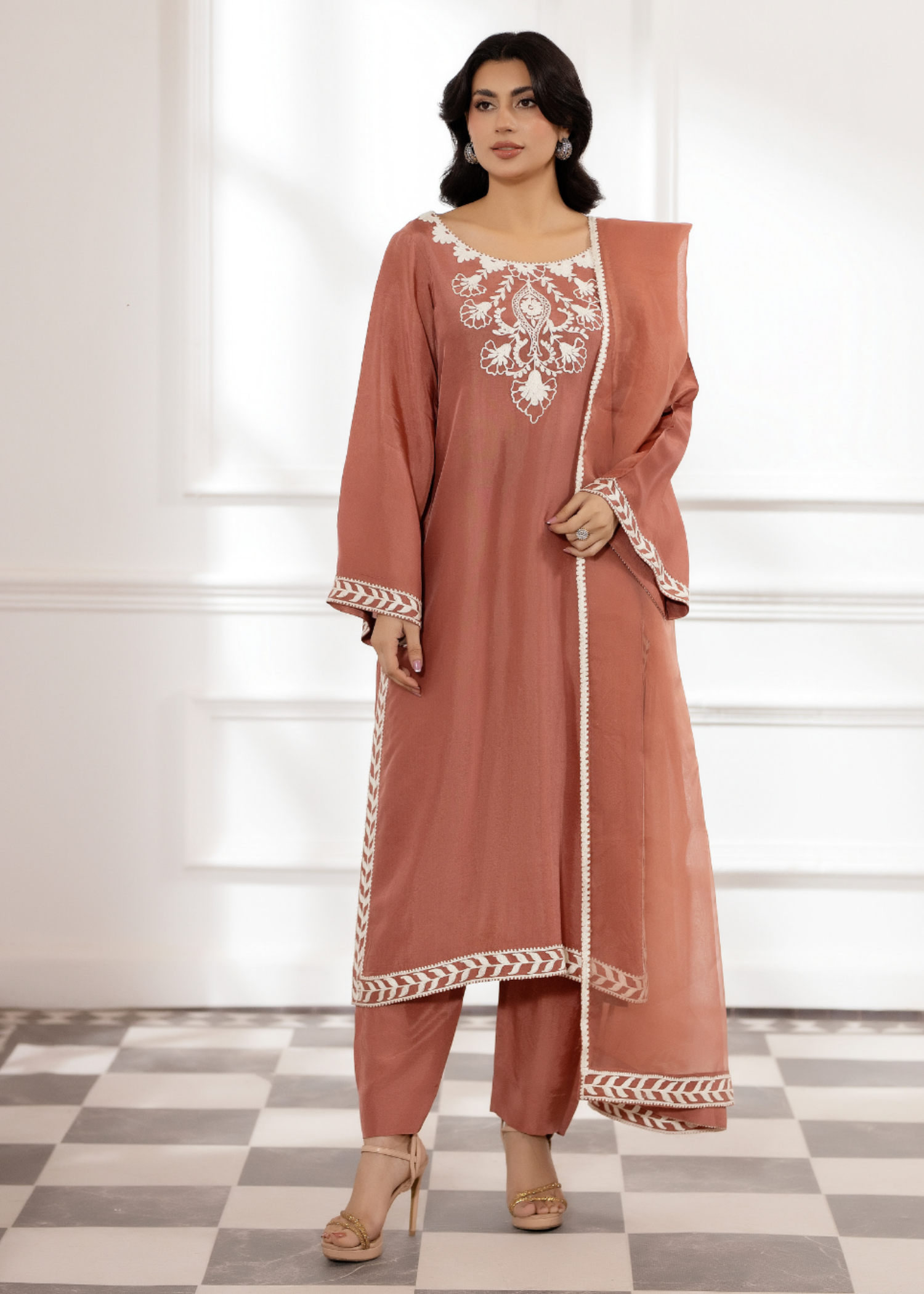 tissue silk Kurta Set in Pecan brown