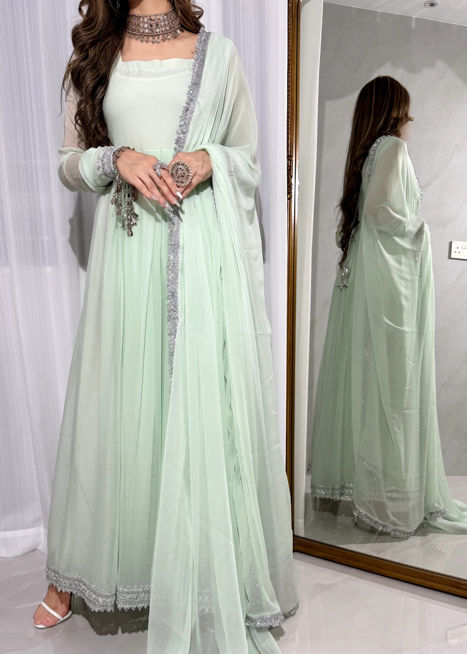 bemberg crinkle chiffon Maxi in Tea green