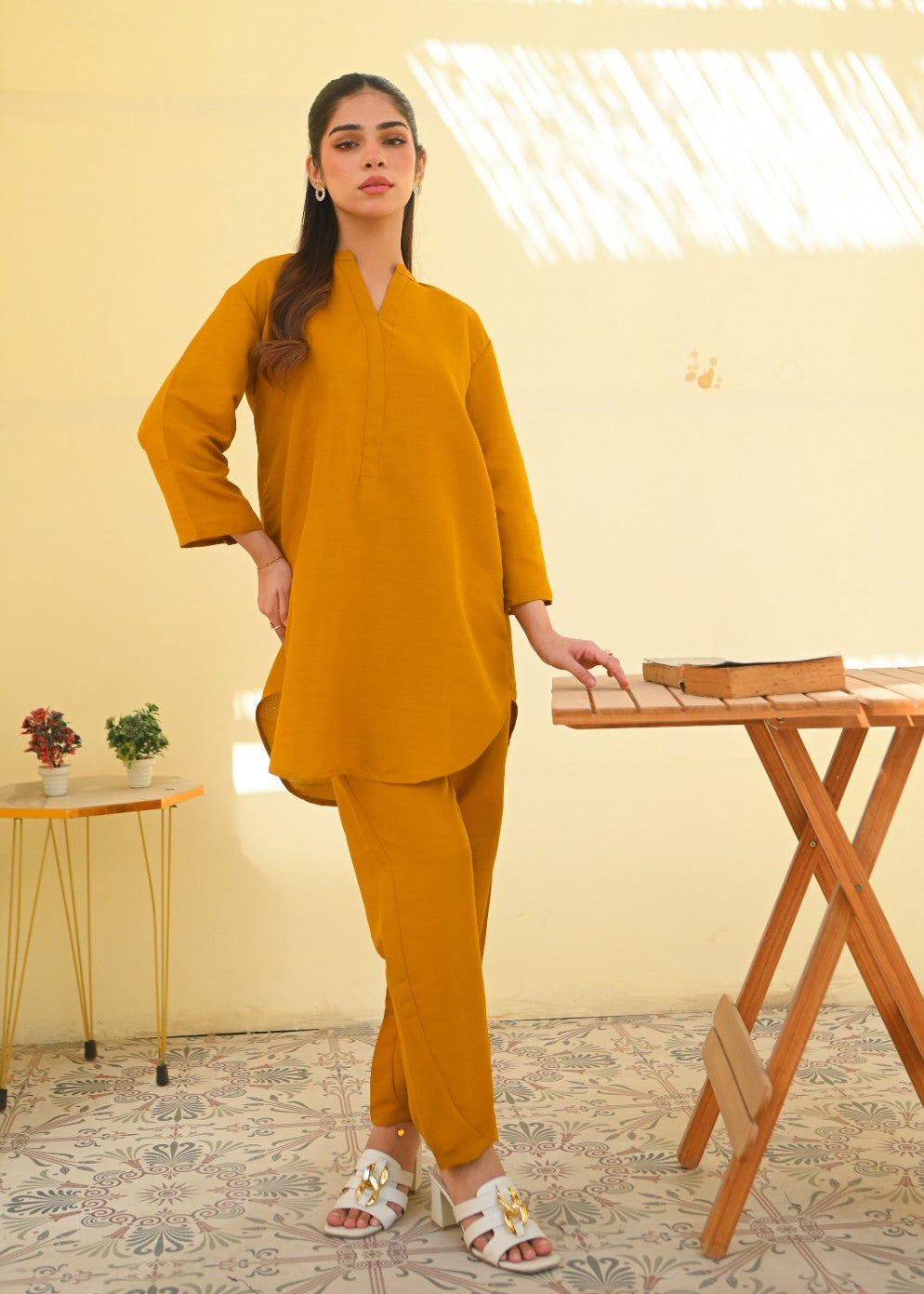 indian raw silk Co Ord Sets in Mustard