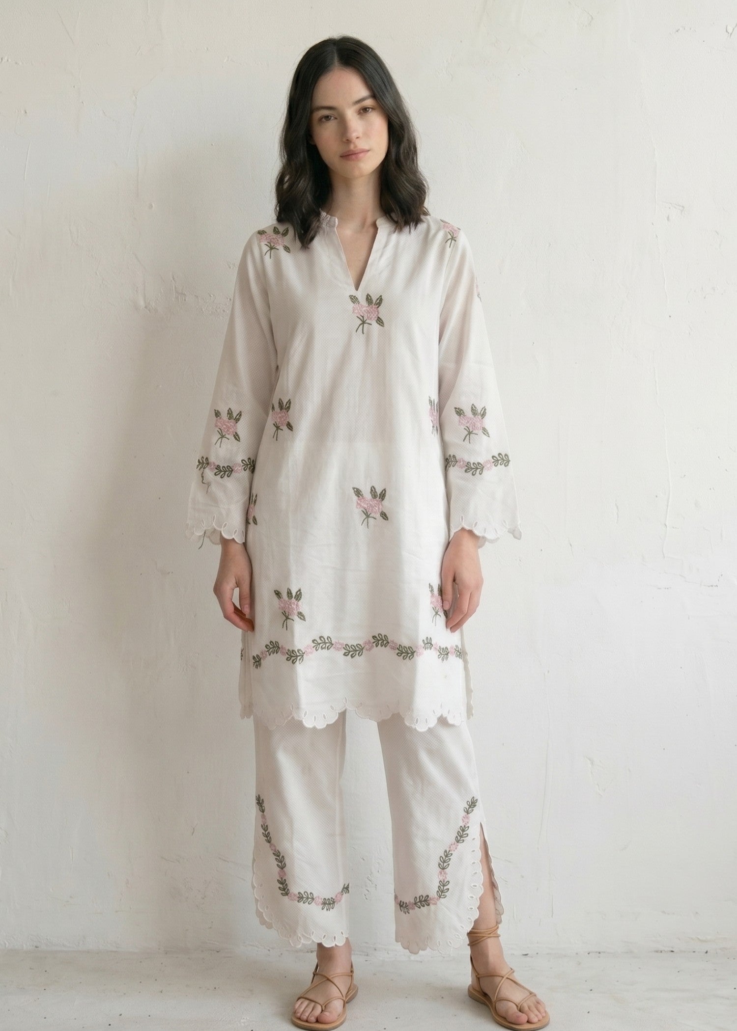 cotton jacquard Co Ord Sets in Ivory