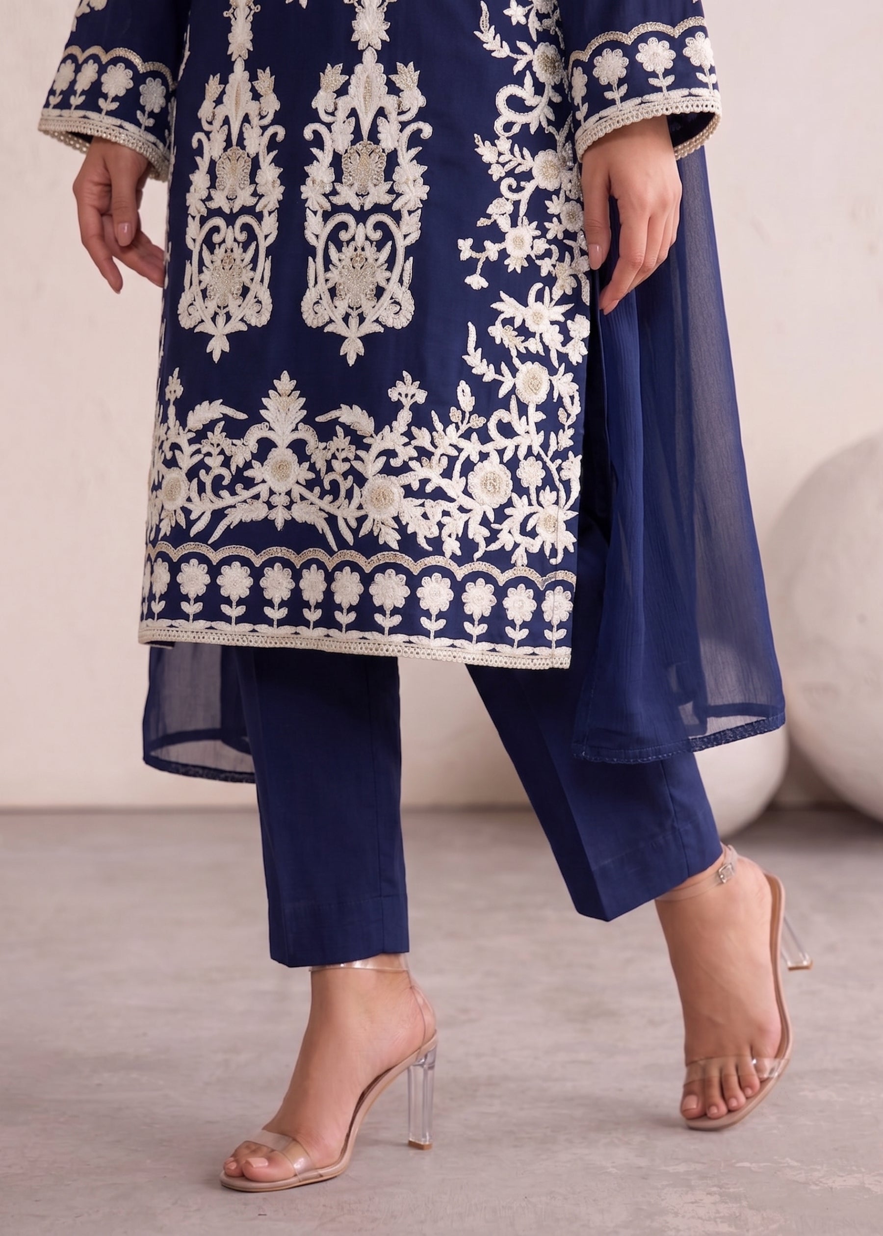 linen Kurta Set in Navy blue
