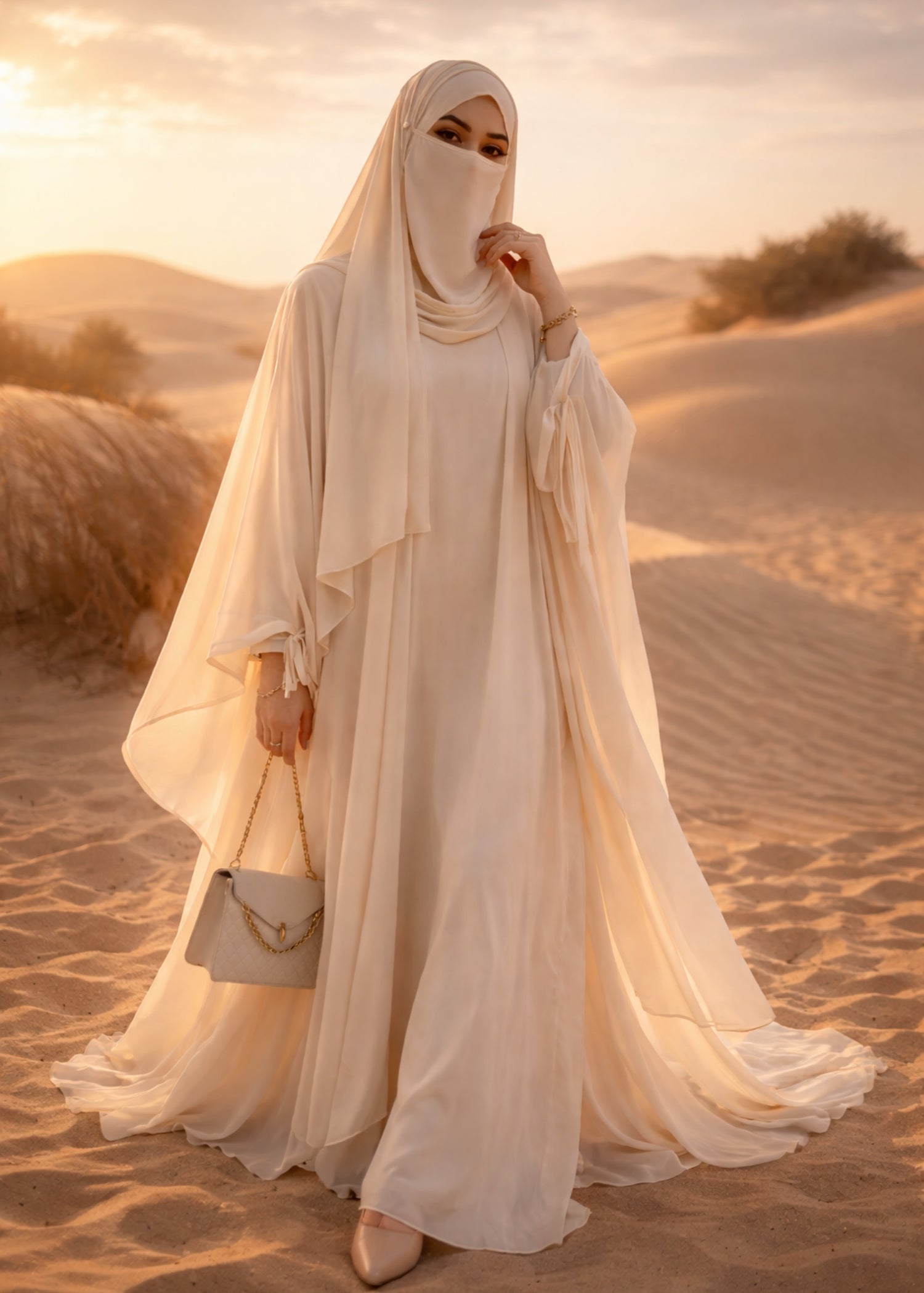 georgette chiffon Abaya in Cream