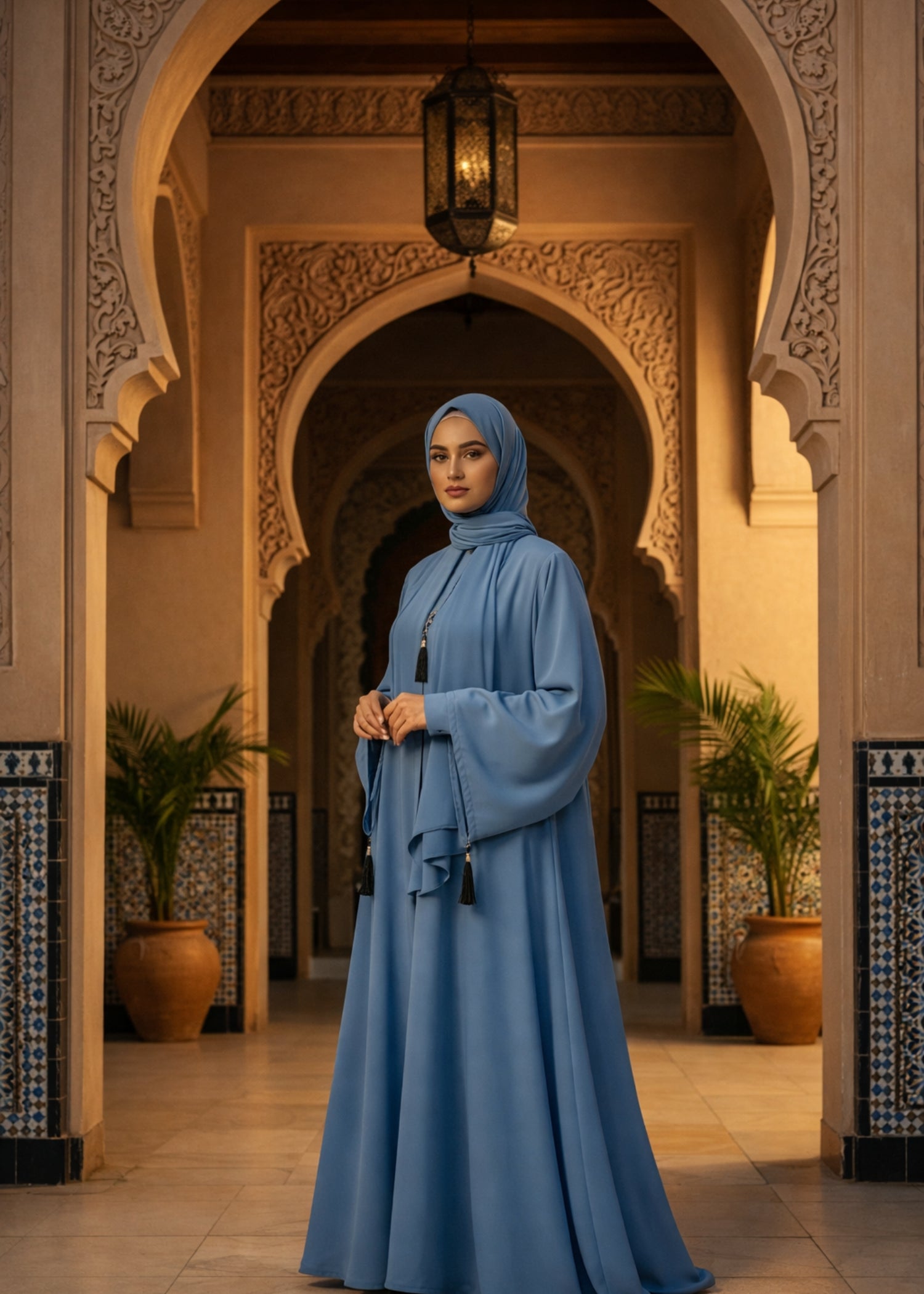 georgette chiffon Abaya in Steel blue