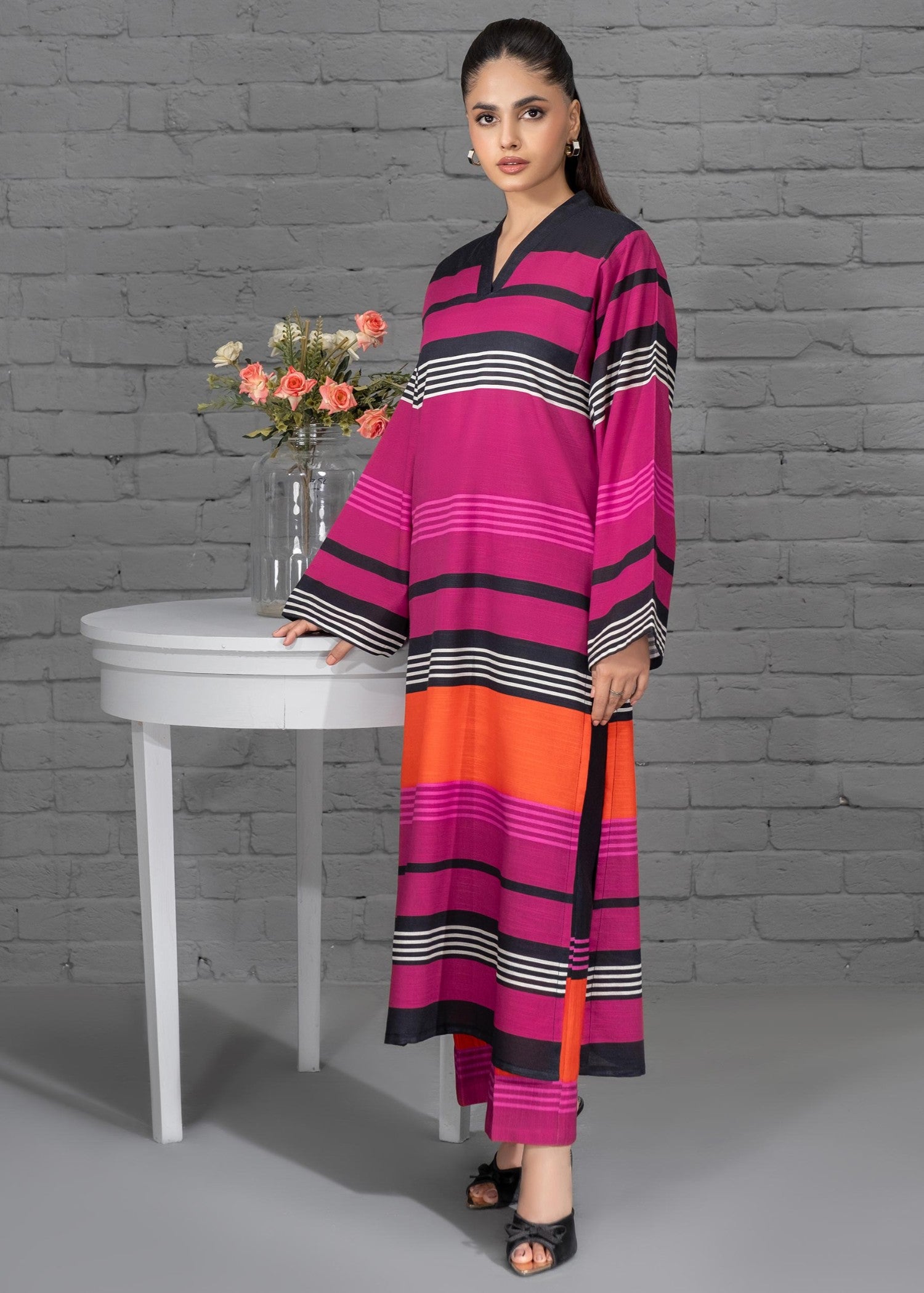 poly lawn Kurta Set in Raspberry pink