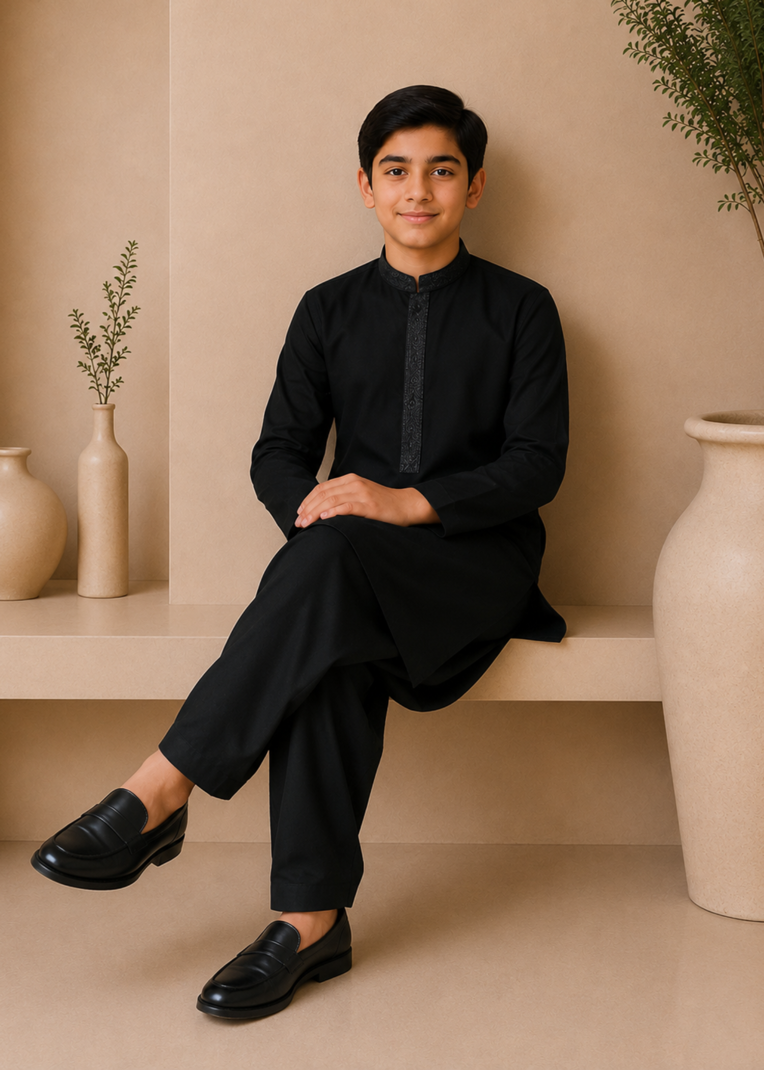 wash & wear Kurta Set in Obsidian