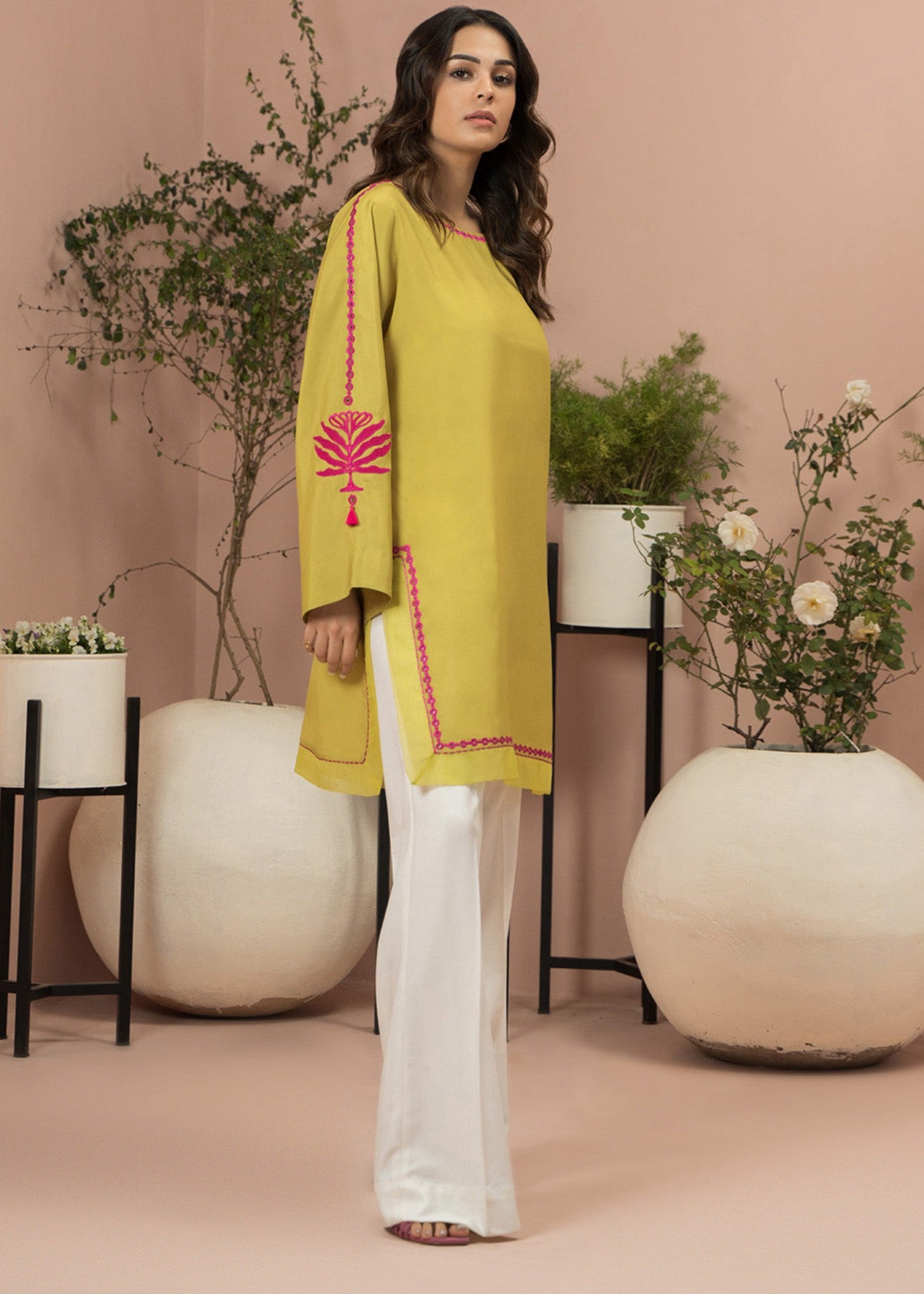 crepe Kurti in Mustard