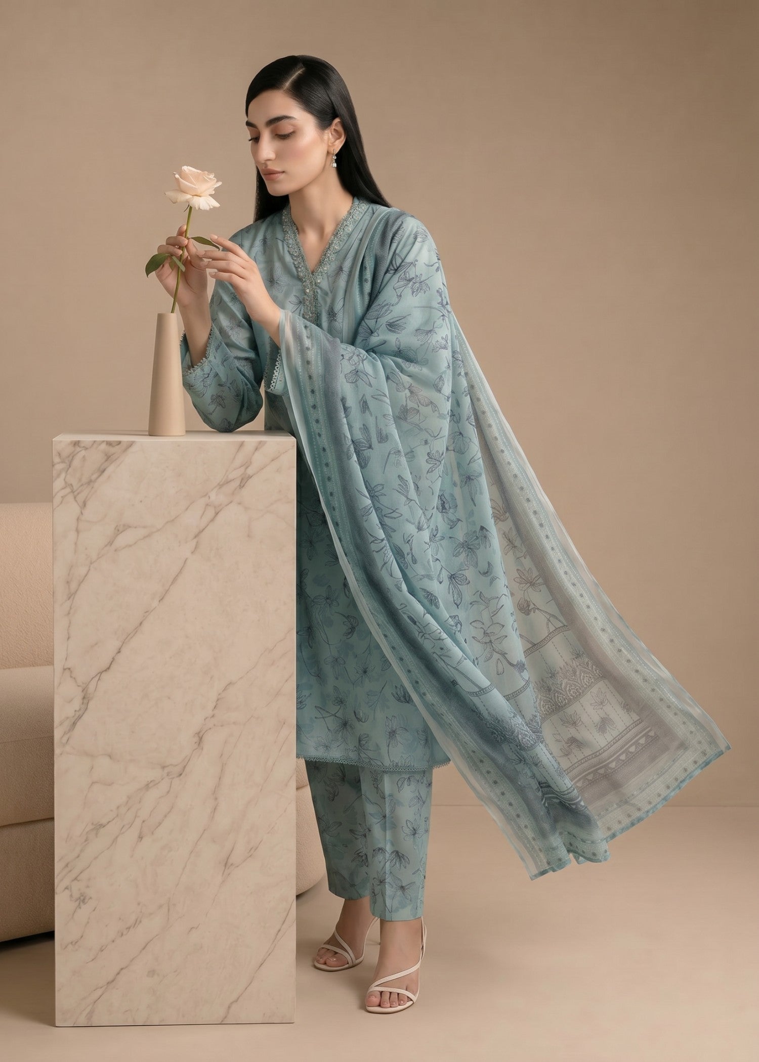 lawn Kurta Set in Sea green