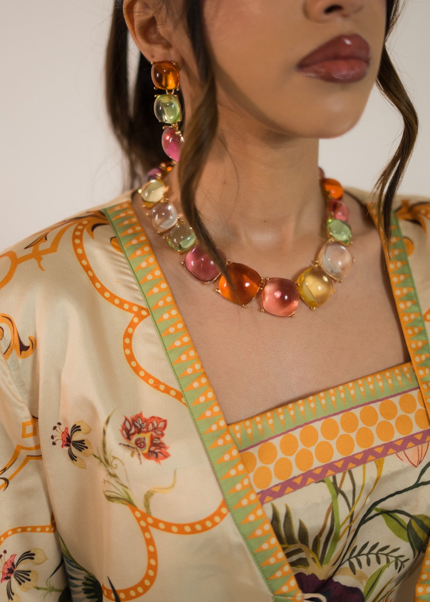 silk charmeuse Jacket in Golden orange, light yellow, pale yellow