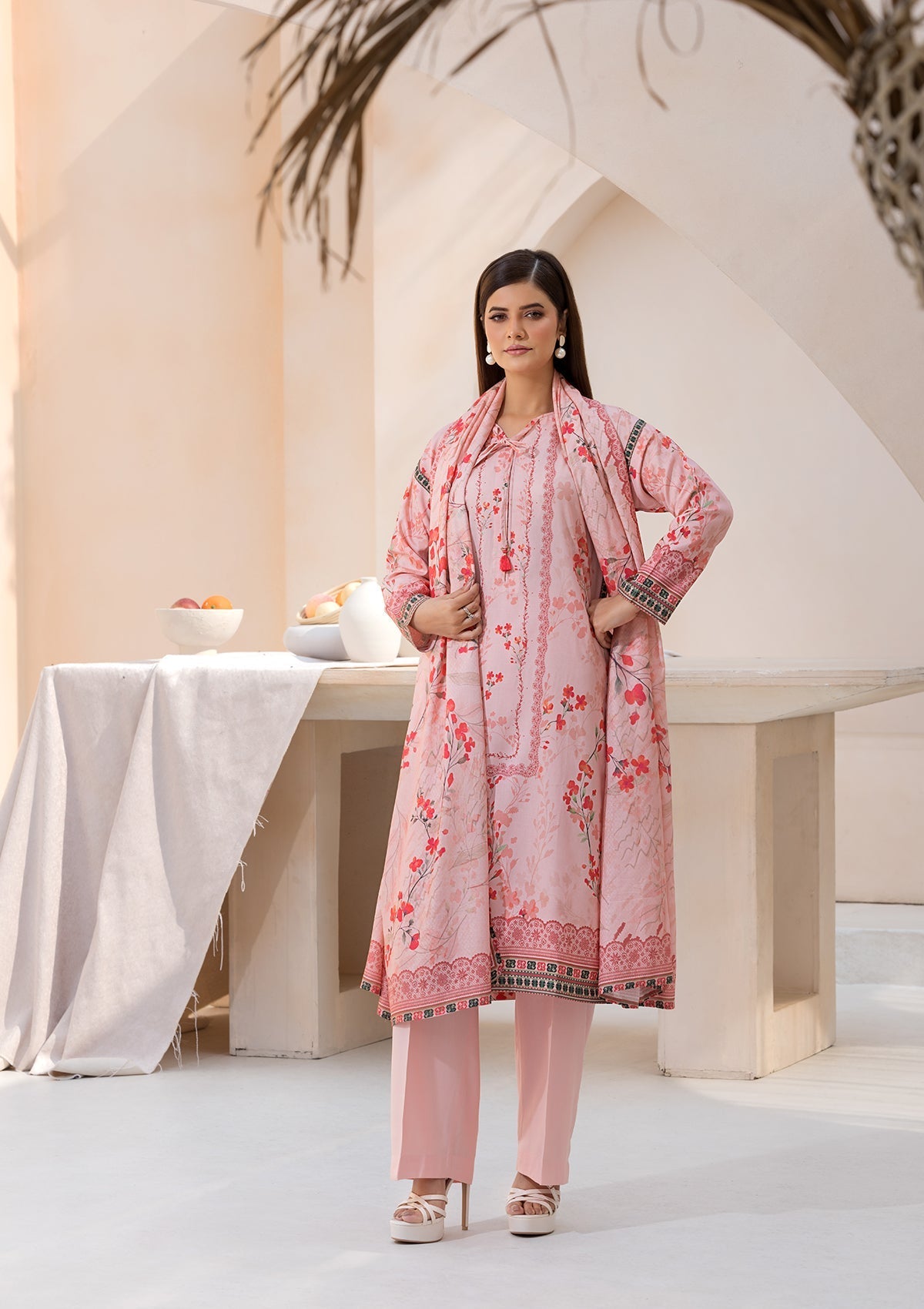 linen Kurta Set in Pink