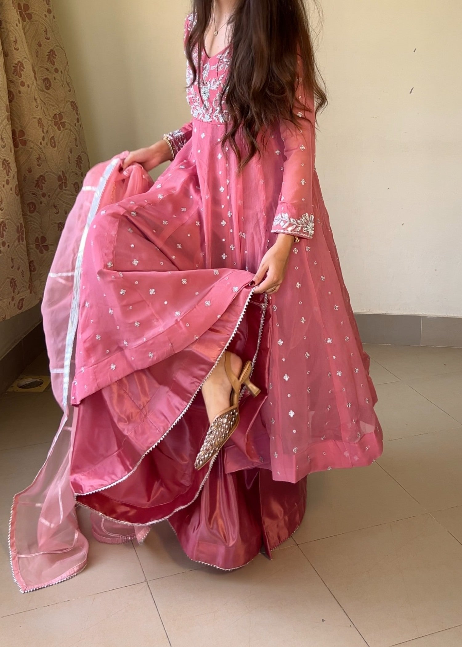 crinkle chiffon Maxi in Bubblegum pink