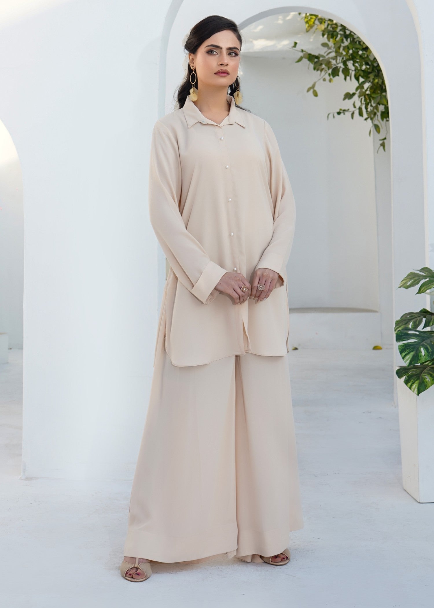 silk georgette Co Ord Sets in Cream