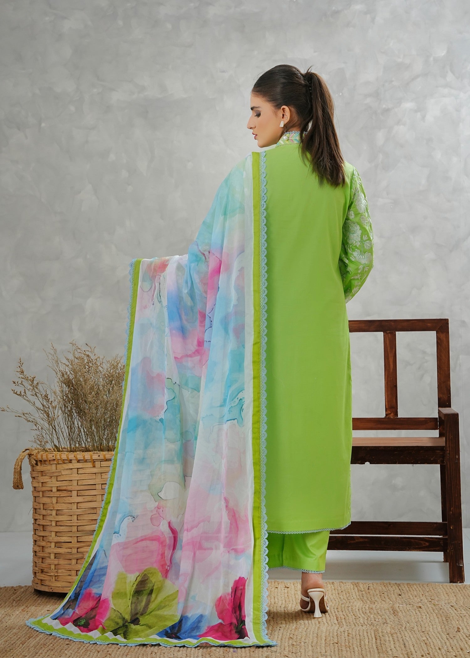 cotton Kurta Set in Bright green