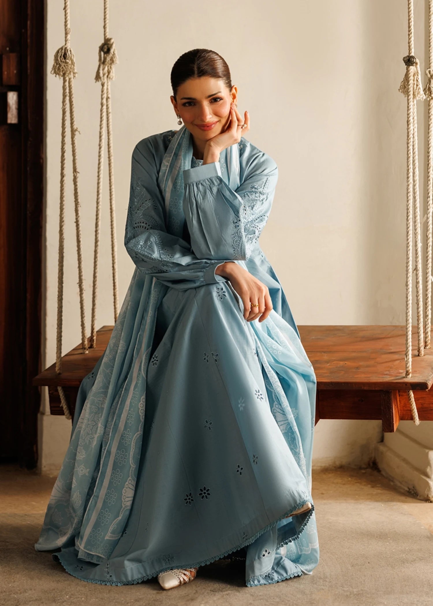 cotton Pishwas in Ice blue