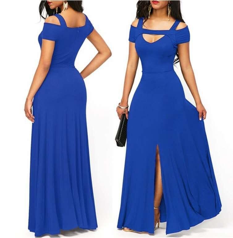 V-neck off-the-shoulder split long skirt