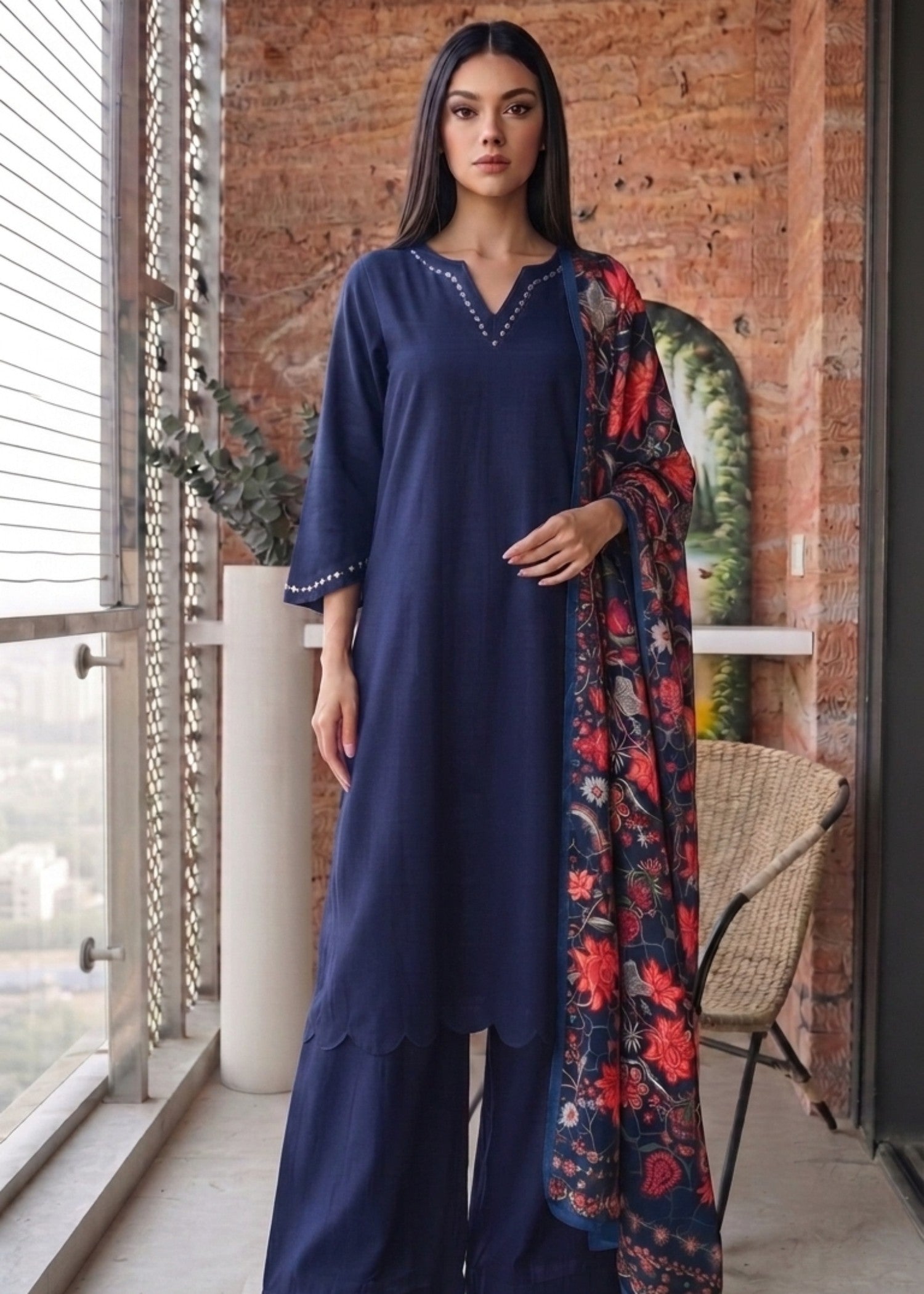 dhanak Kurta Set in Midnight blue