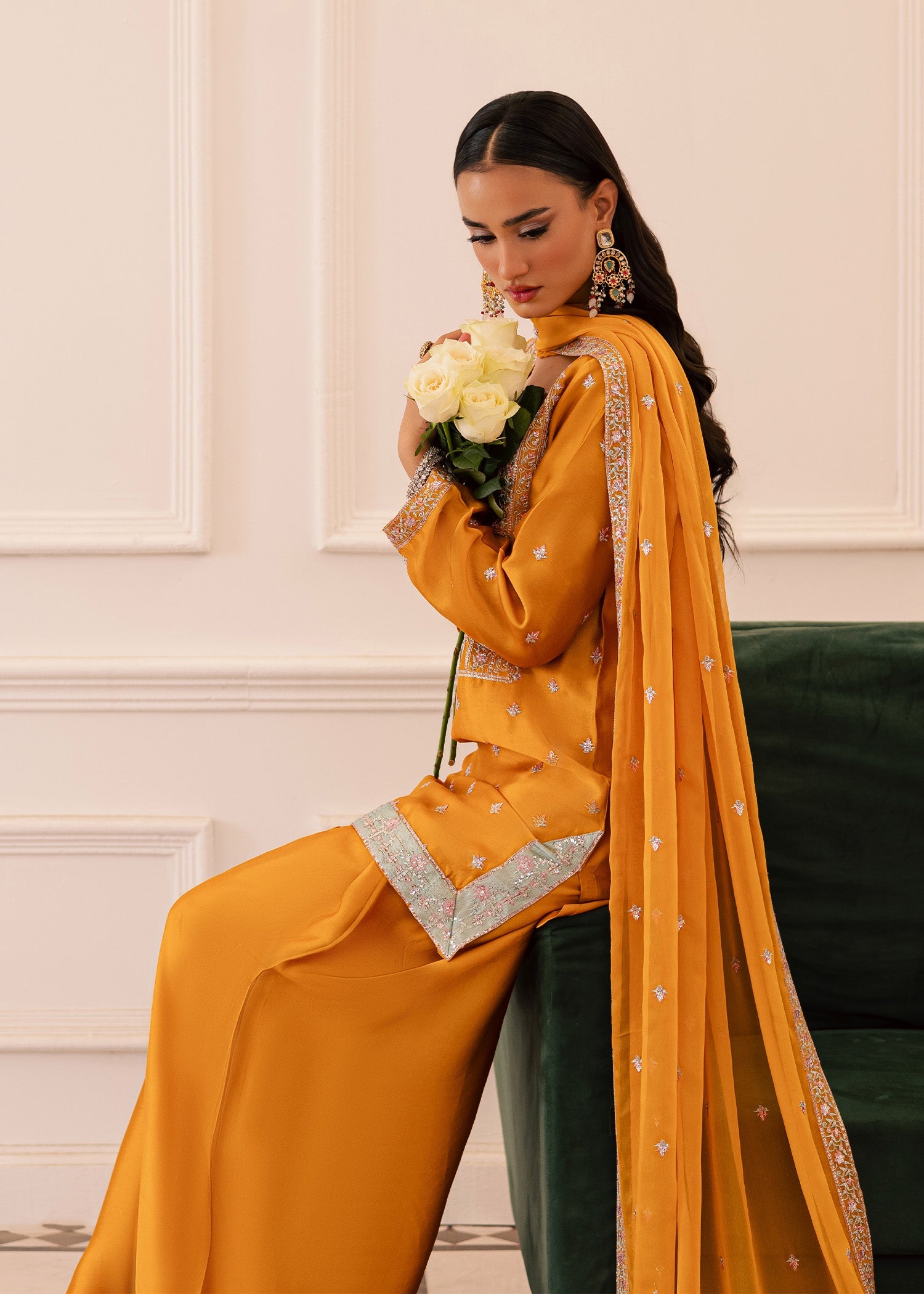 thai silk Kurta Set in Mari gold